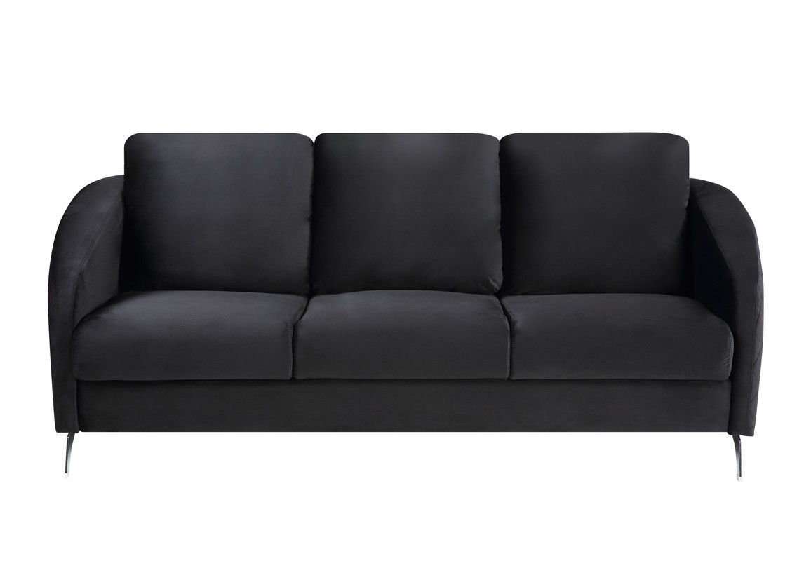 Sofia 77.5"W Black Velvet Modern Chic Sofa Couch