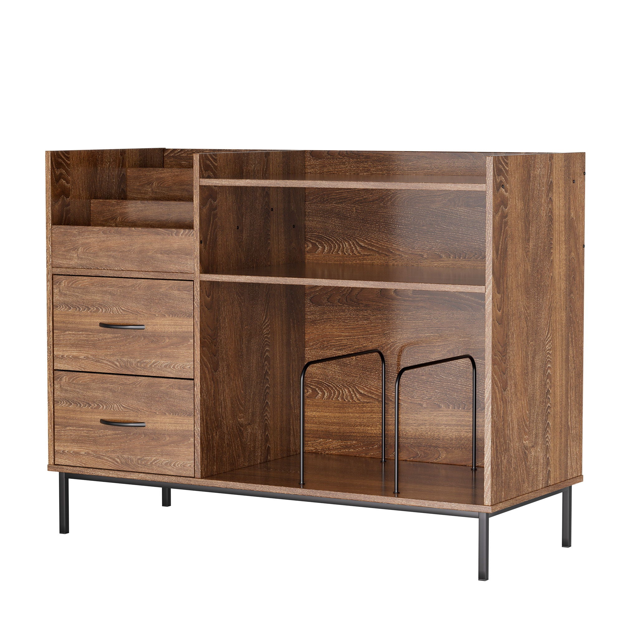 Eco-Friendly Vinyl Record Player Stand With Flip-Top Storage, Media Console With Dual Outlets And Dustproof Drawers