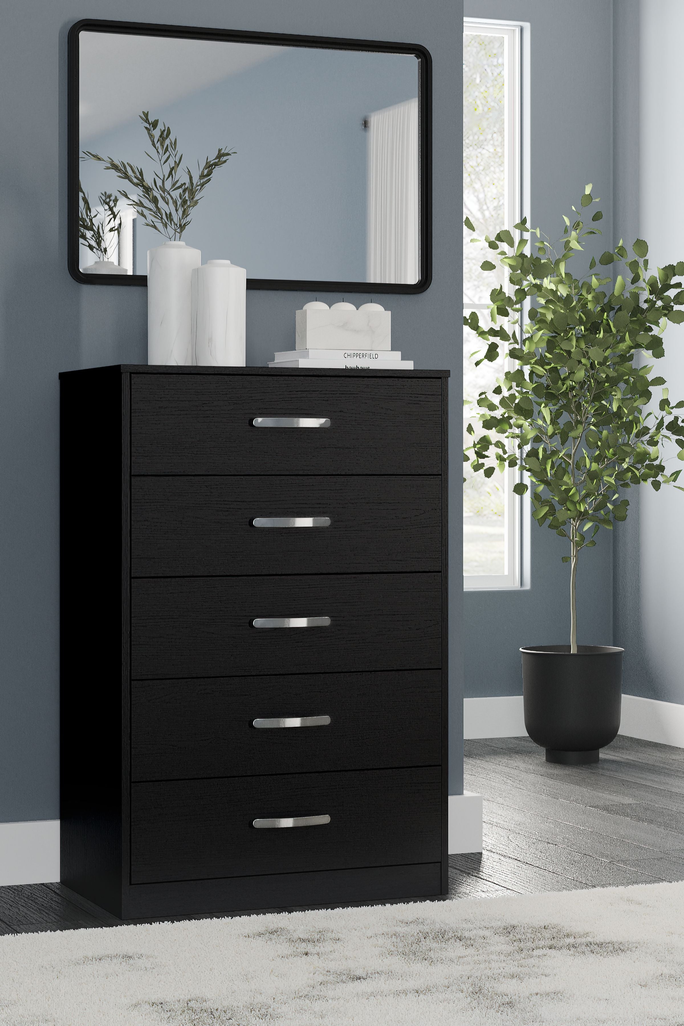 Signature Design by Ashley® Finch - Black - Five Drawer Chest - 46" Height | Meri Furniture