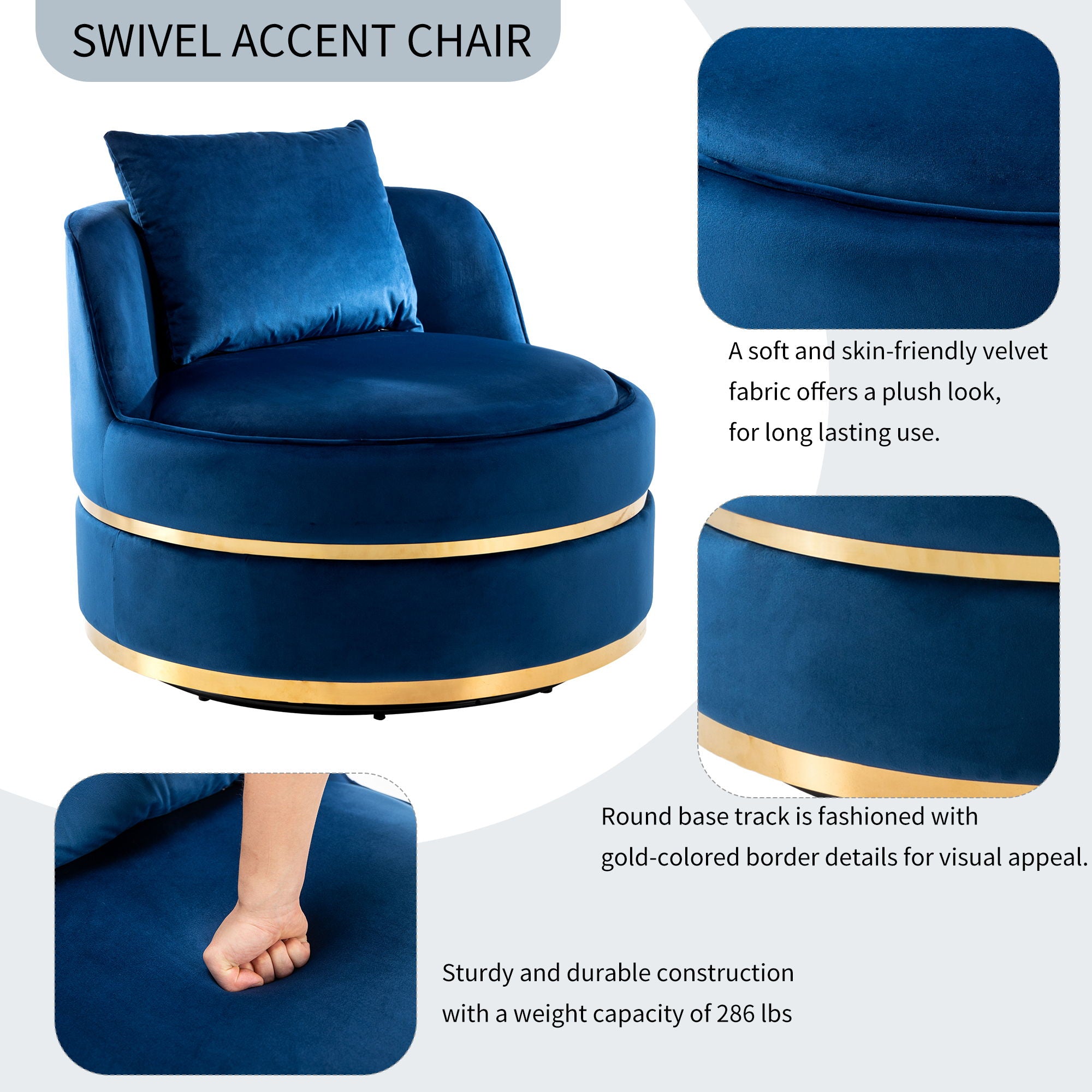 360 Degree Swivel Over Sized Upholstered Barrel Chair