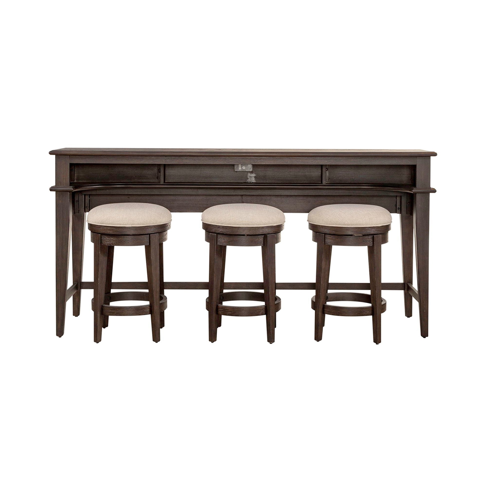 Liberty Furniture Mill Creek - 4 Piece Console Set (Bar Console & 3 Stools) - Dark Brown | Meri Furniture