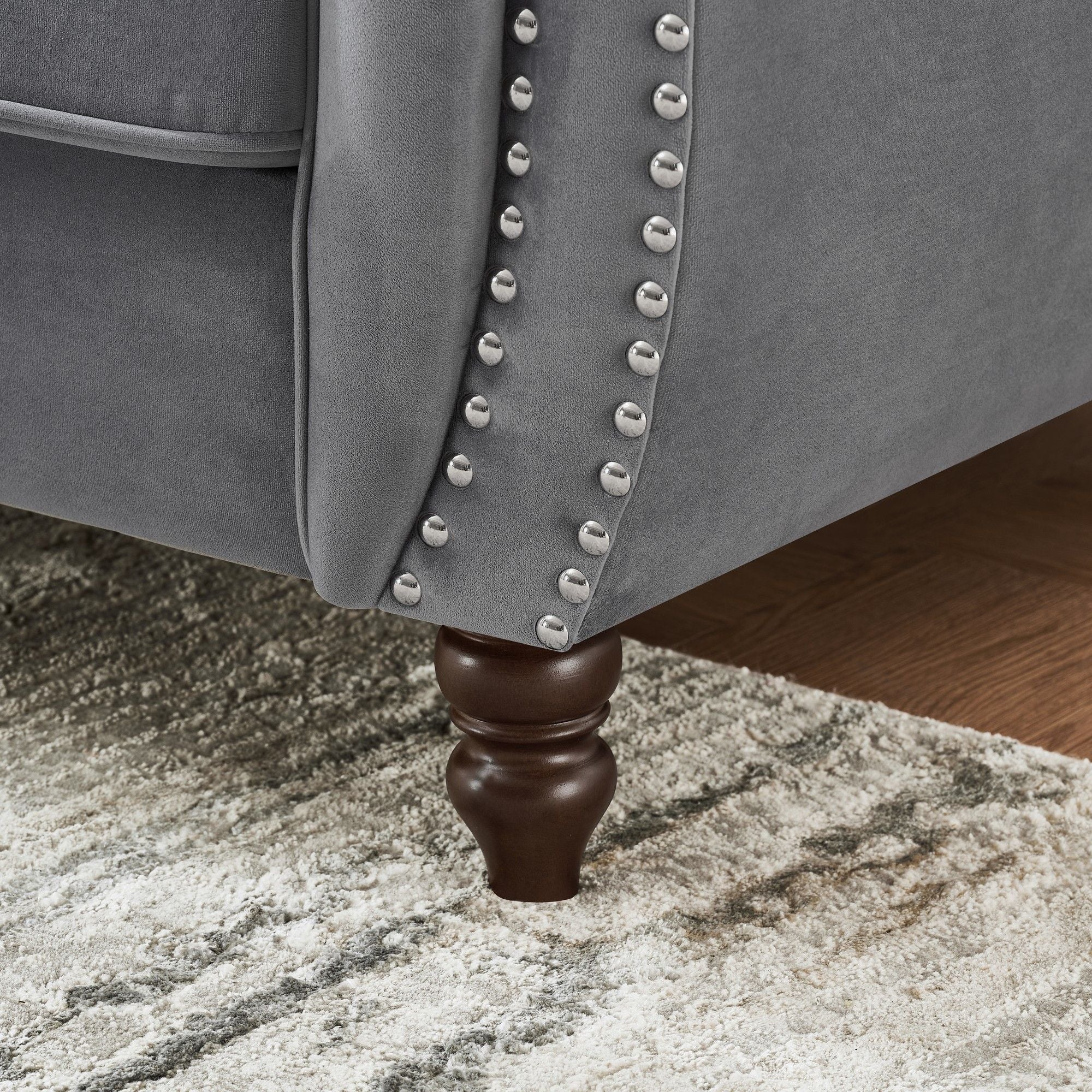 Chesterfield Velvet Upholstery Fabric Sofa With Roll Armrest & Nailhead