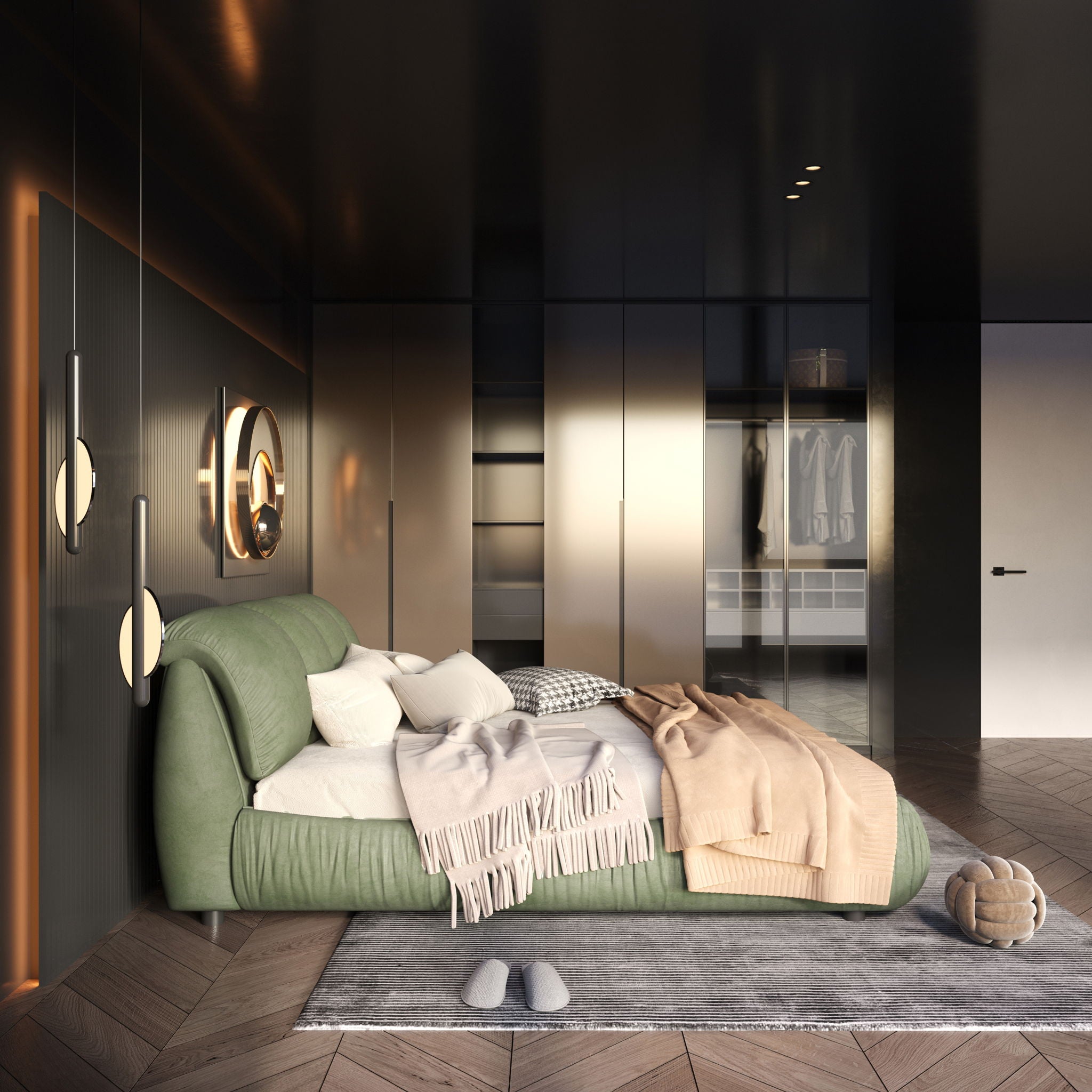 Luxury Upholstered Platform Bed With Oversized Padded Backrest And Solid Wood Frame