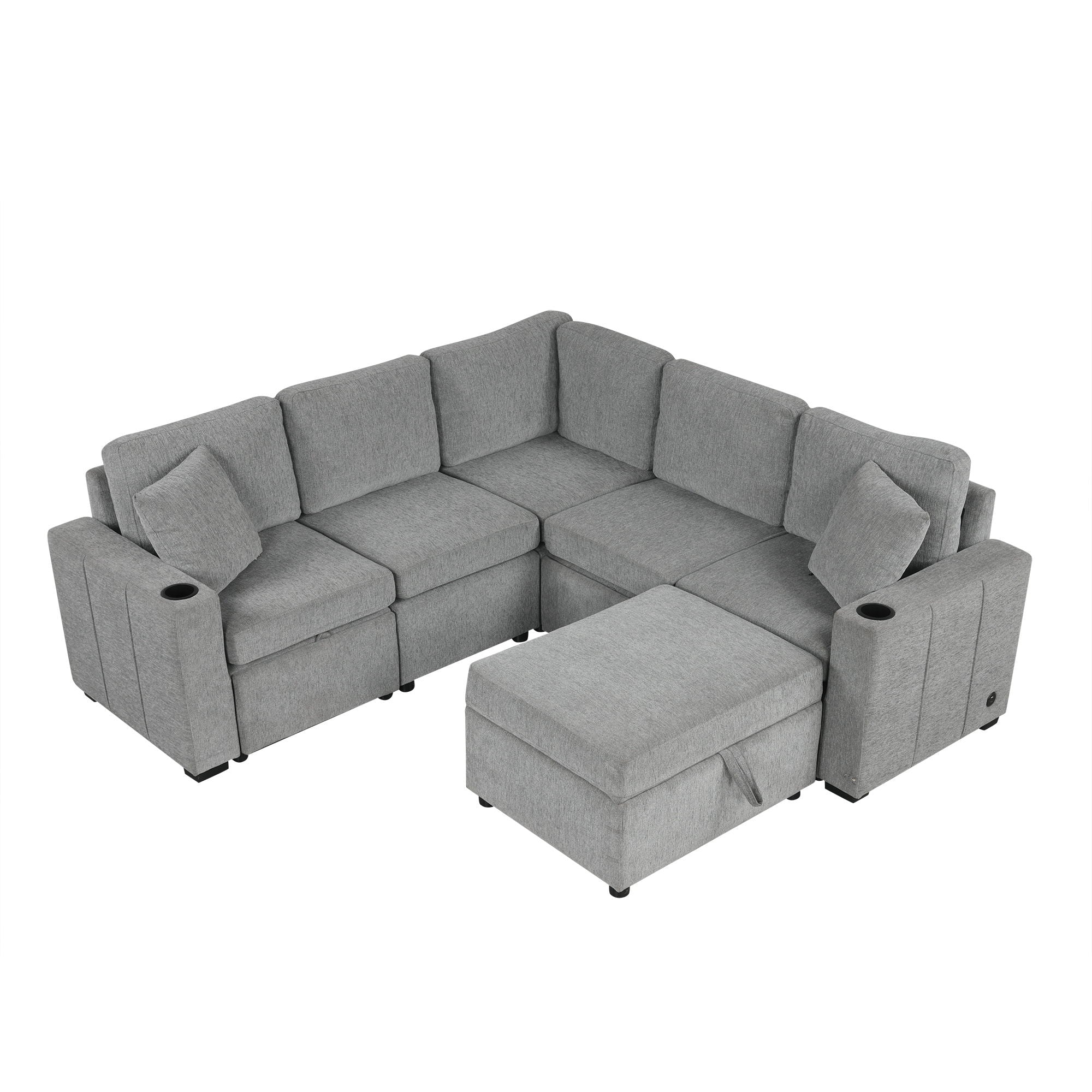 Sectional Sofa Convertible Pull-Out Sofa Bed With A Movable Storage Ottoman For Living Room
