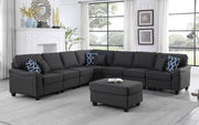 Leo 125"W Dark Gray Linen 8Pc Modular L-Shape Sectional Sofa and Ottoman
