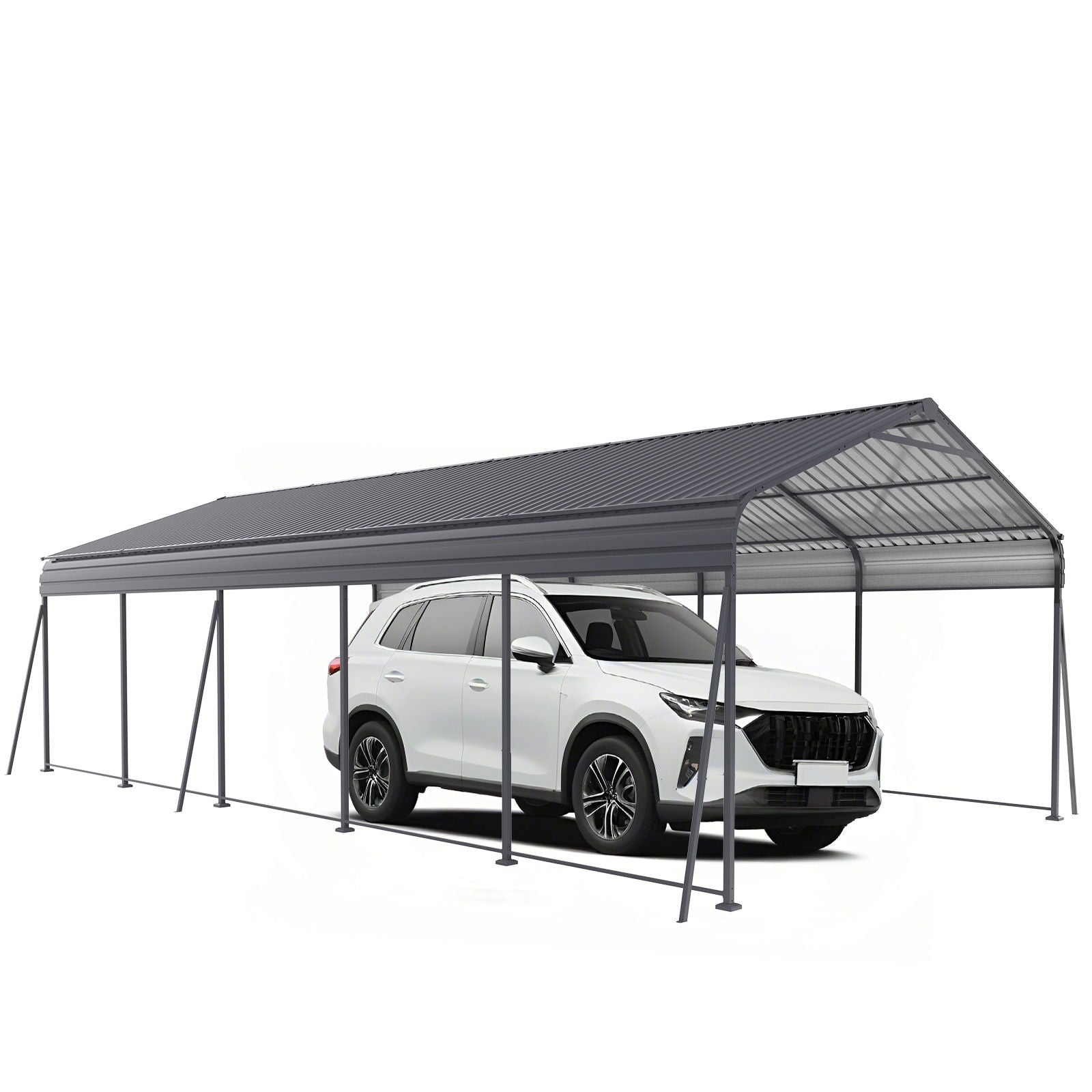 Metal Carport 13 X 26.5 Ft Heavy Duty With Galvanized Steel Roof Metal Garage Canopy With Galvanized Steel Roof & Frame Car Tent Outdoor Storage Shed For Car Boats And Truck - Gray