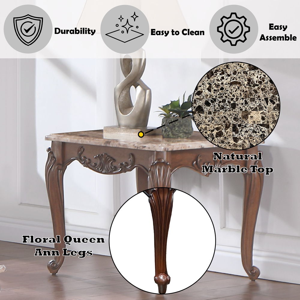 Nayla - End Table - Natural Marble Top & Cherry
