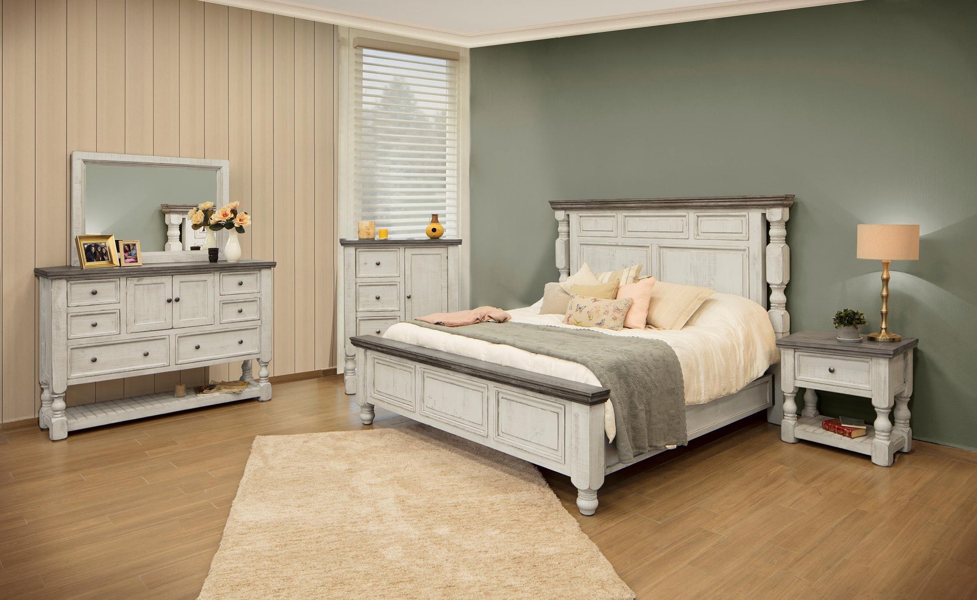 International Furniture Direct Stone - Chest With 5 Drawer / 1 Door - Antiqued Ivory / Weathered Gray | Meri Furniture