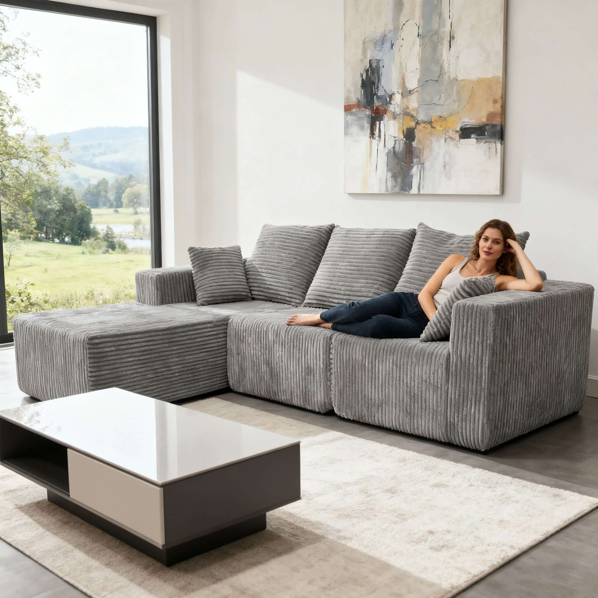 Corner Combination Sofa Sectional Couch With Soft Plush Fabric