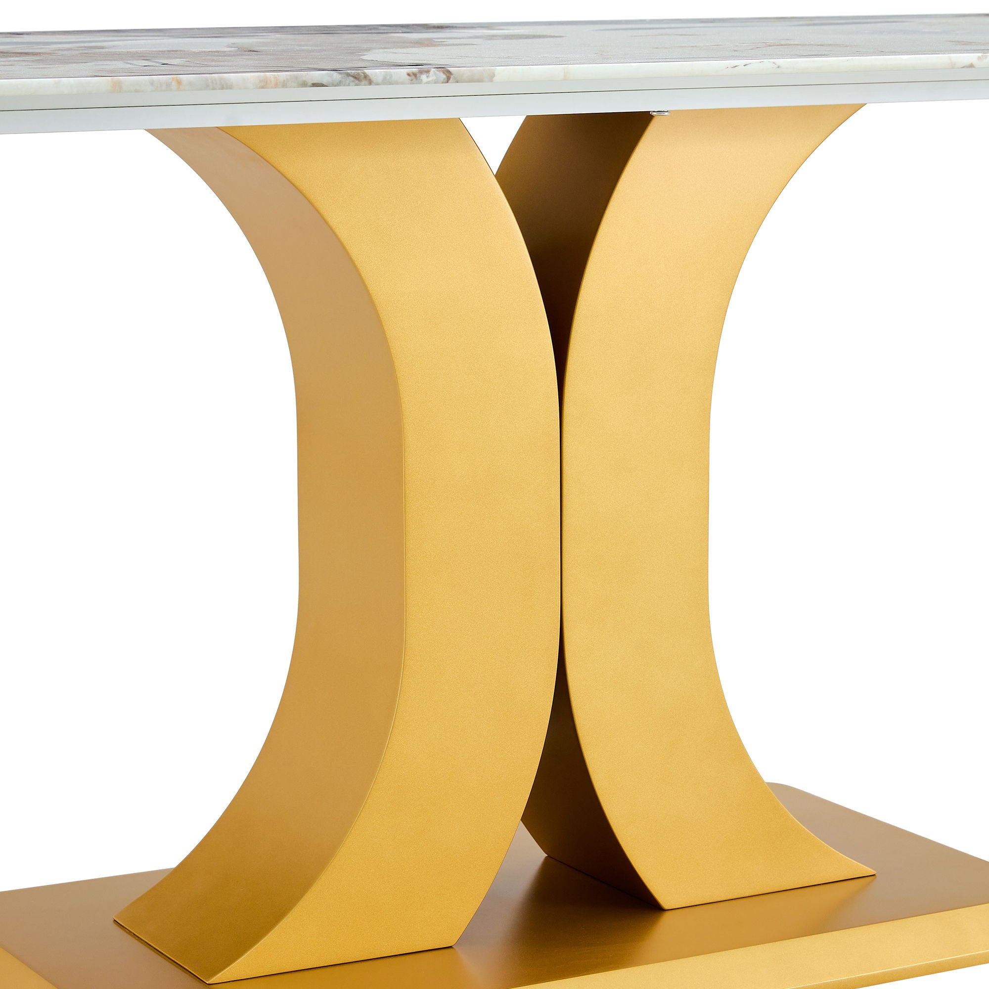 Modern Minimalist Dining Table With Imitation Marbled Glass Top And Legs For Kitchen And Living Room - Gold