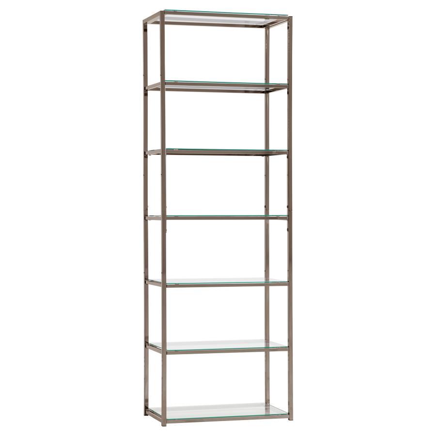 Coaster Fine Furniture Kate - 5-Shelf Glass Bookshelf - Black Nickel | Meri Furniture