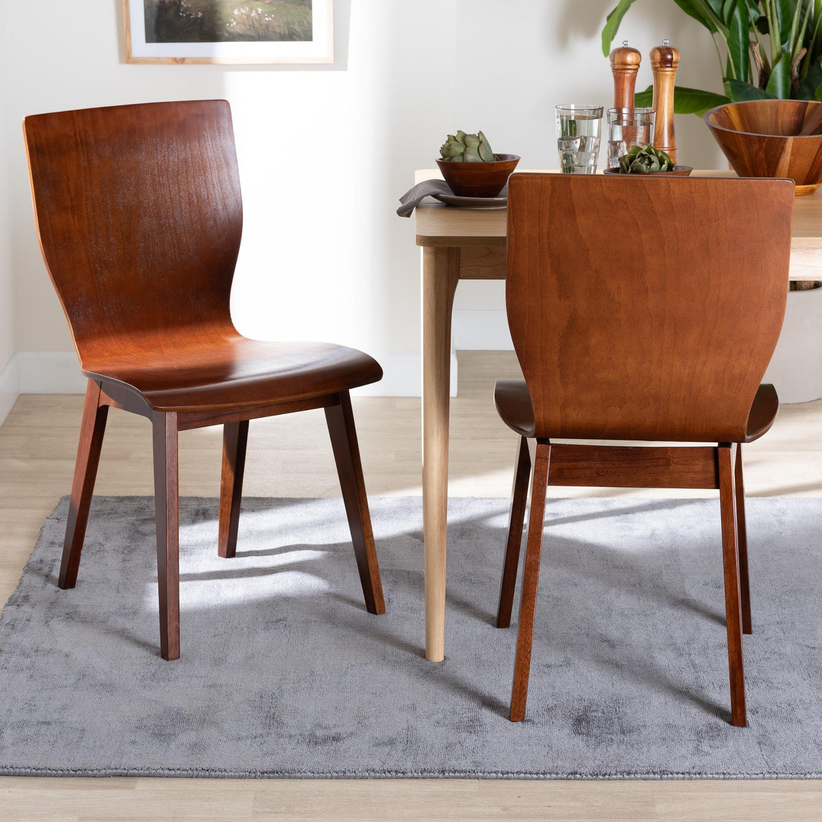 Elsa Mid-century Modern Scandinavian Style Dark Walnut Bent Wood Dining Chair (Set of 2)