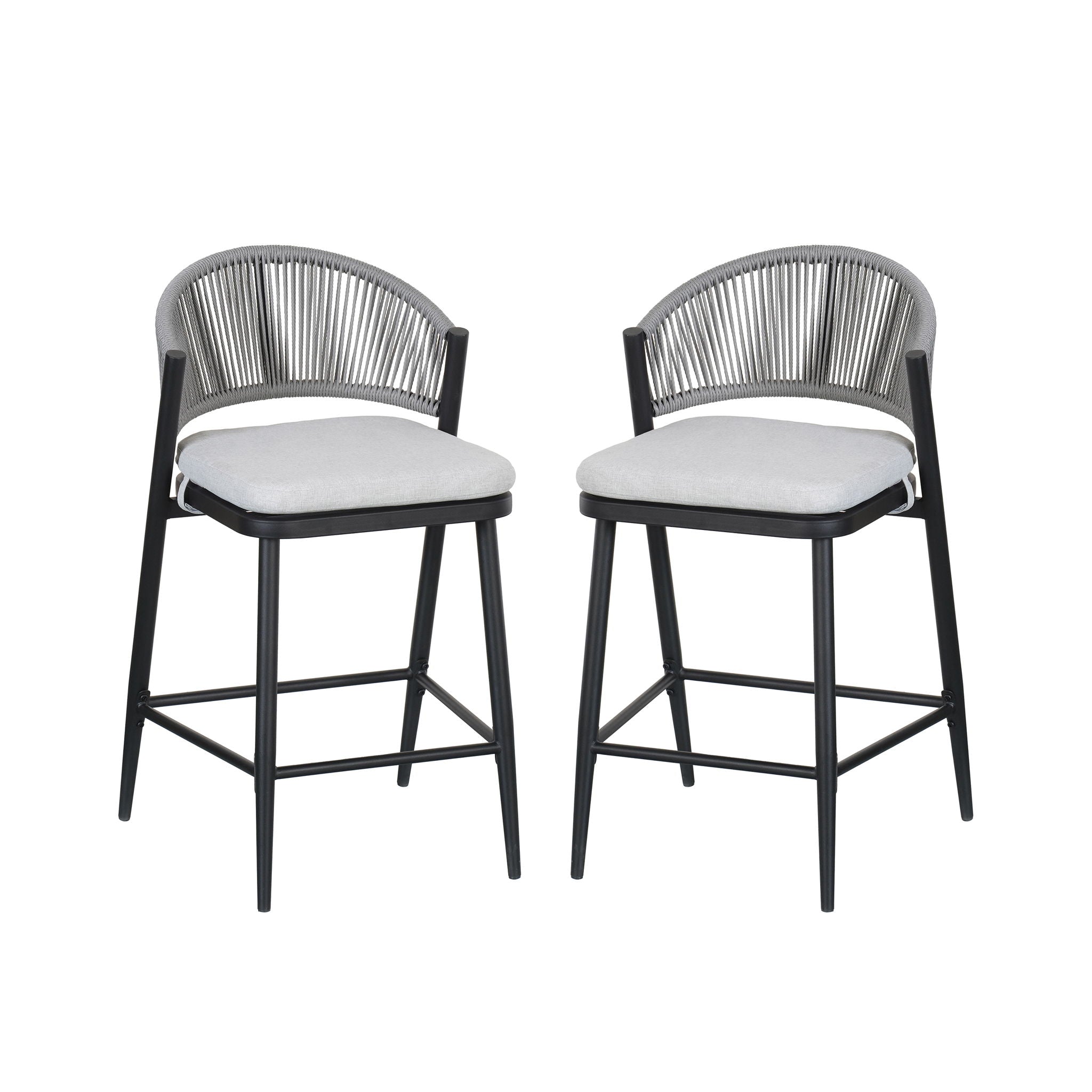 Outdoor 26" Counter Height Metal Frame Counter Stools With Scallop Shaped Backrest & Water Resistant Cushions