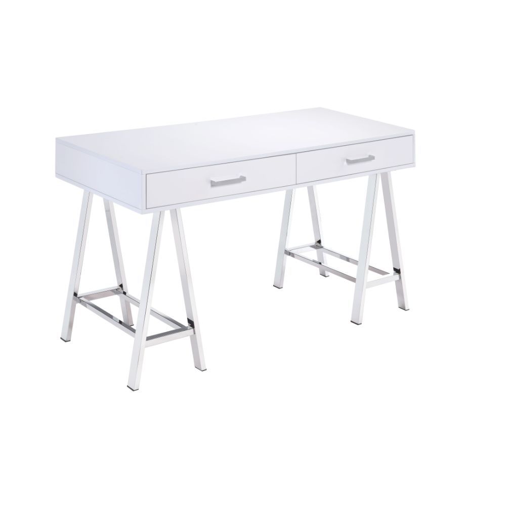 ACME Coleen - Desk - White High Gloss & Chrome | Meri Furniture