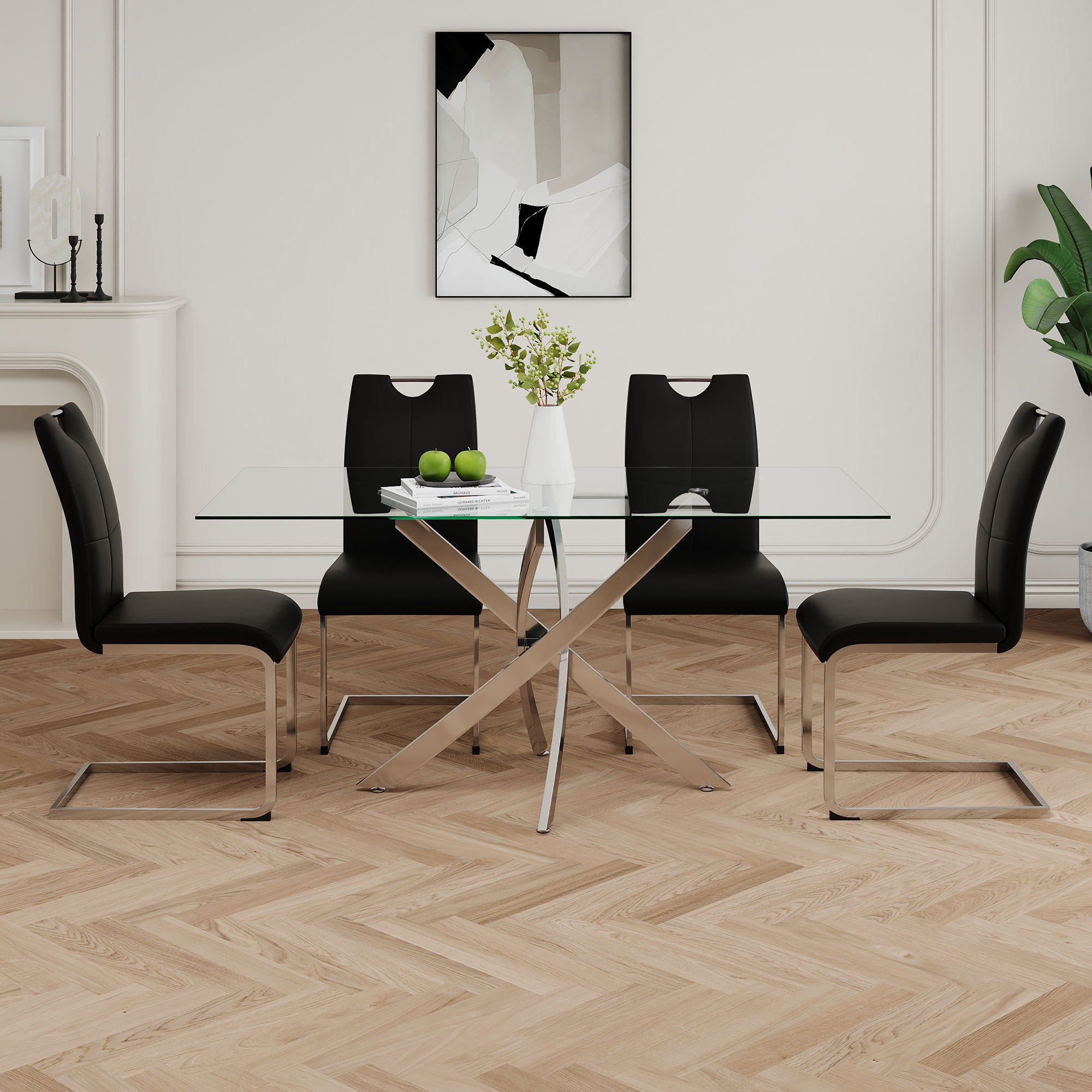 Modern Dining Chairs With Padded Seat And Metal Legs