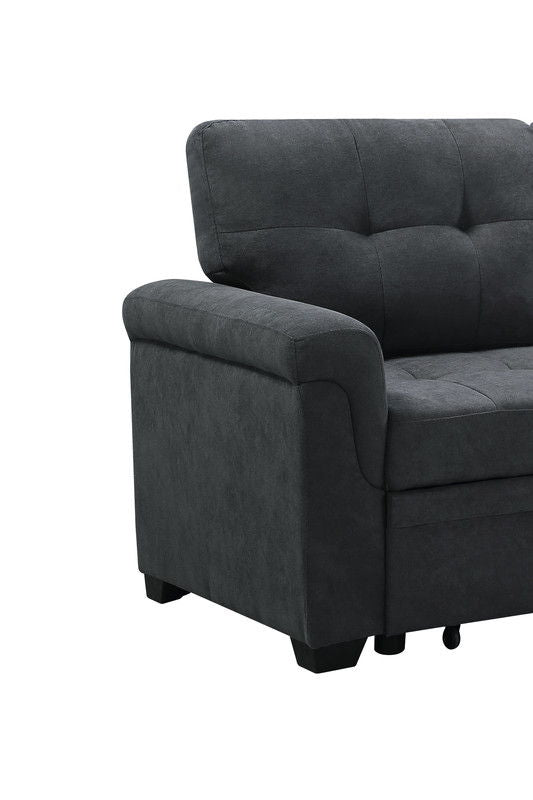 Lucca 84"W Dark Gray Fabric Reversible Sectional Sleeper Sofa Chaise with Storage