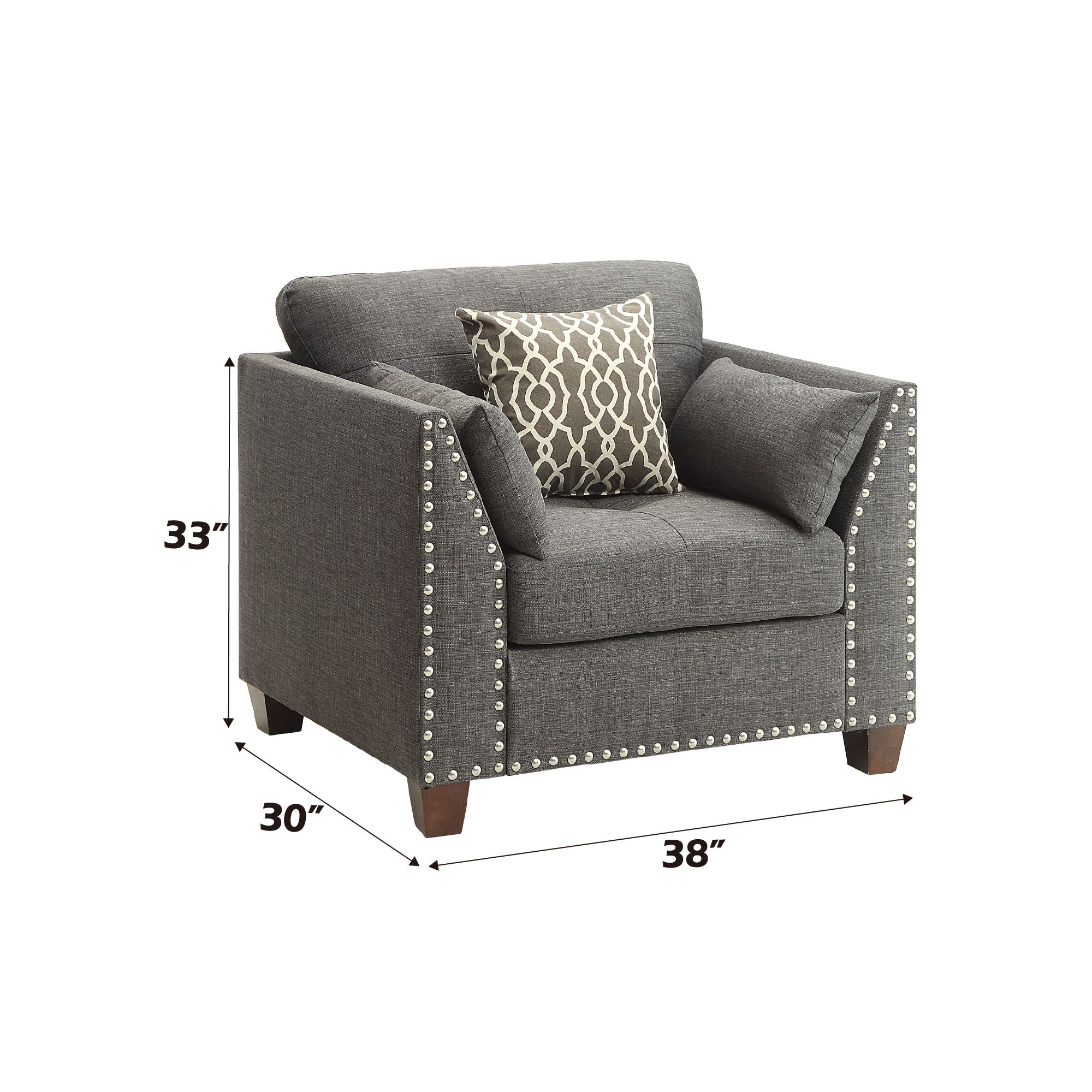 Laurissa - Chair With 3 Pillows - Light Charcoal Linen