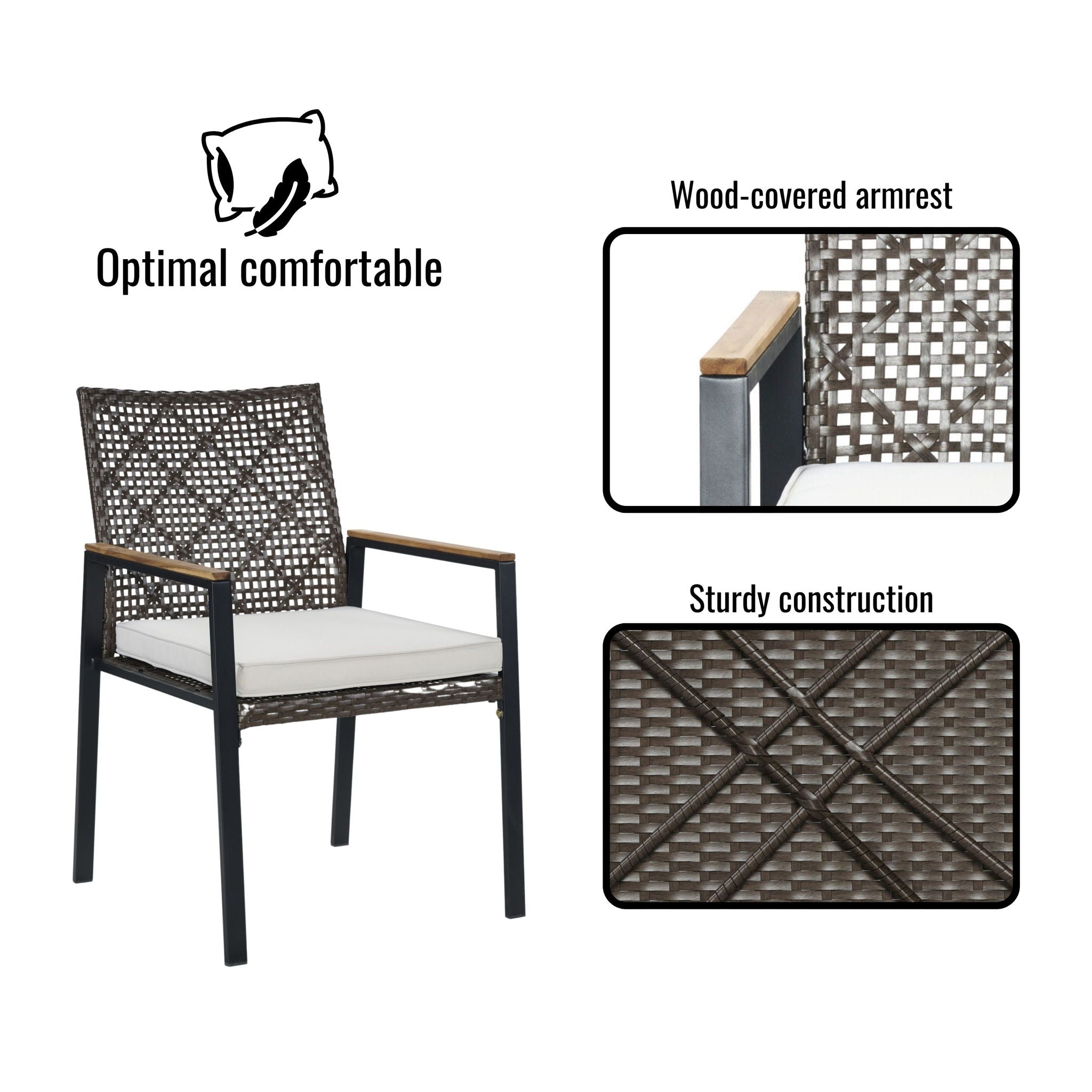 5 Piece Patio Dining Table Set, Acacia Wood Table Top With Umbrella Hole