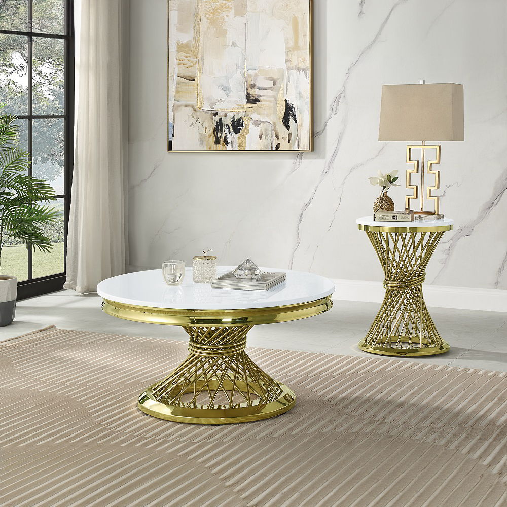Fallon - Coffee Table With Engineered Stone Top - Engineered Stone Top & Gold
