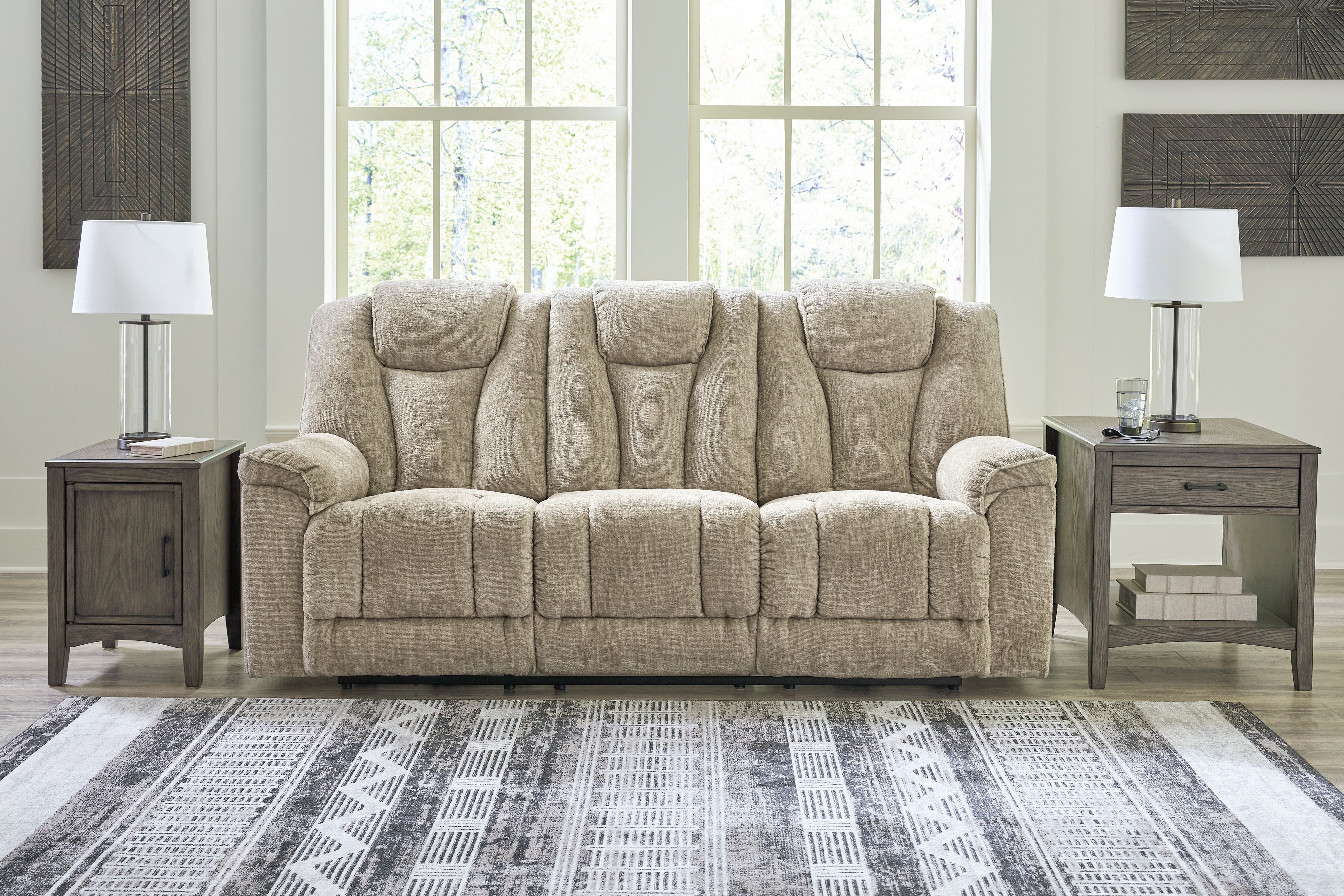 Signature Design by Ashley® Hindmarsh - Stone - Power Reclining Sofa With Adj Headrest | Meri Furniture