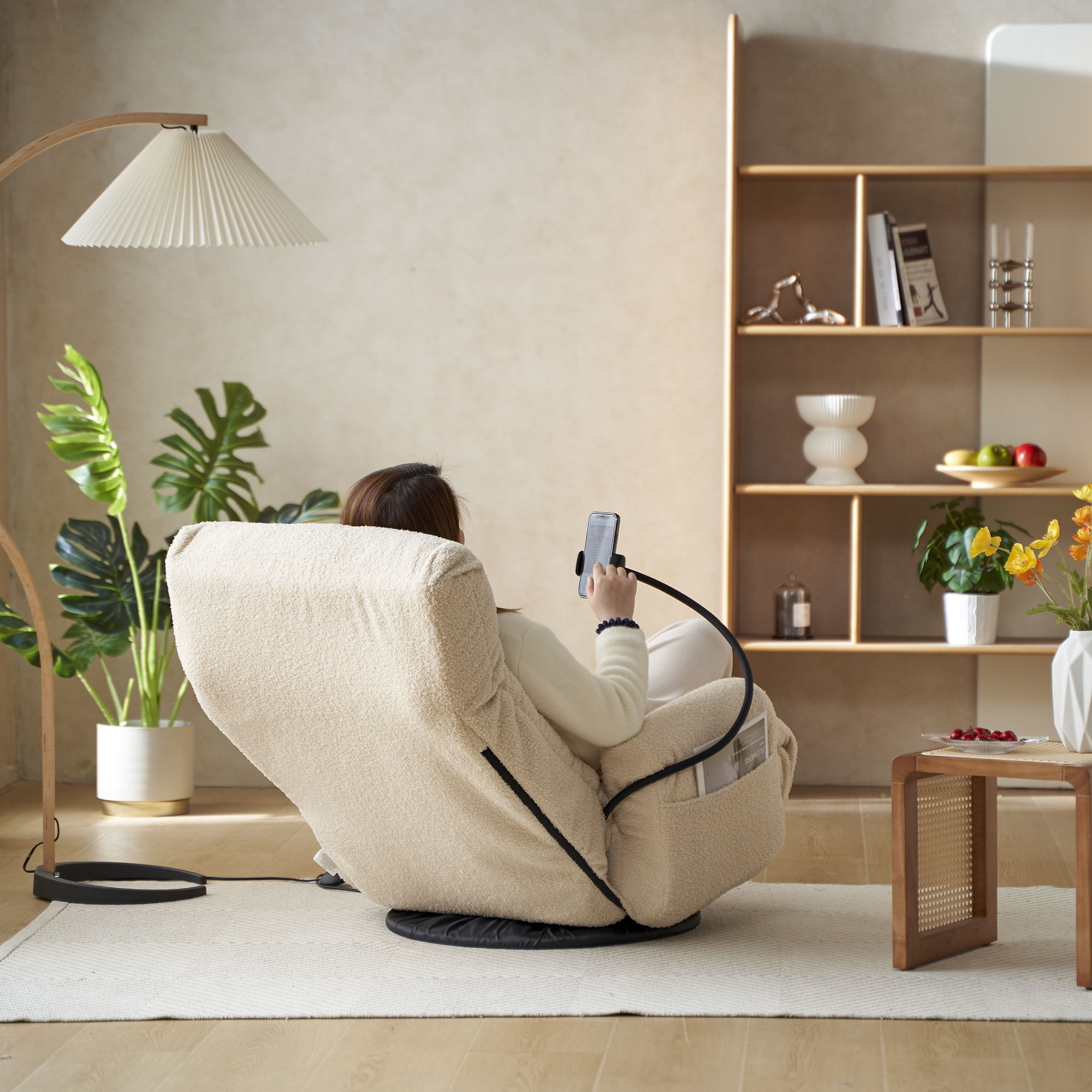 Adjustable Swivel Lounge Chair With 360 Degree Rotating Seat And Headrest Support