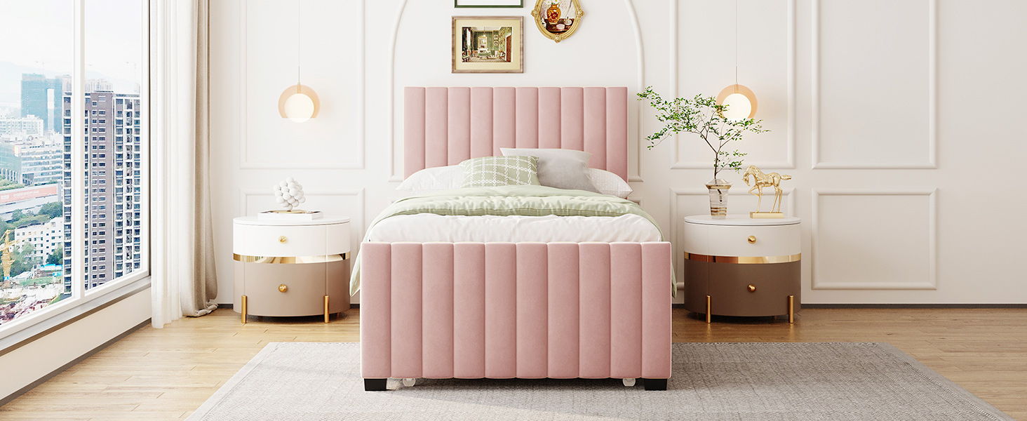 Upholstered Design Platform Bed With Trundle