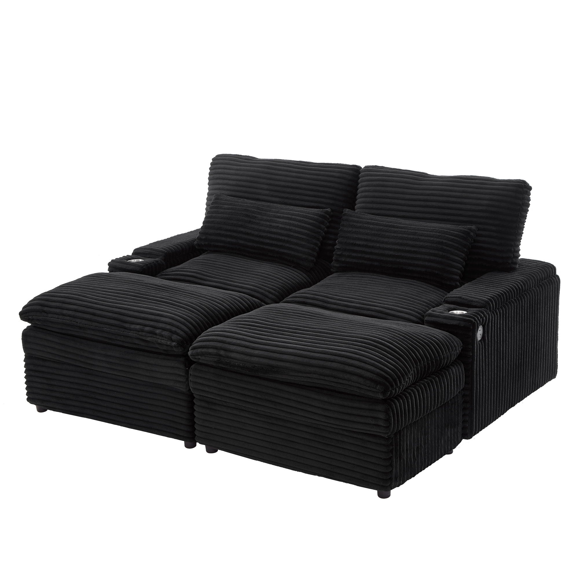 Convertible Loveseat Sofa With Storage, USB Ports, Cup Holders - Black