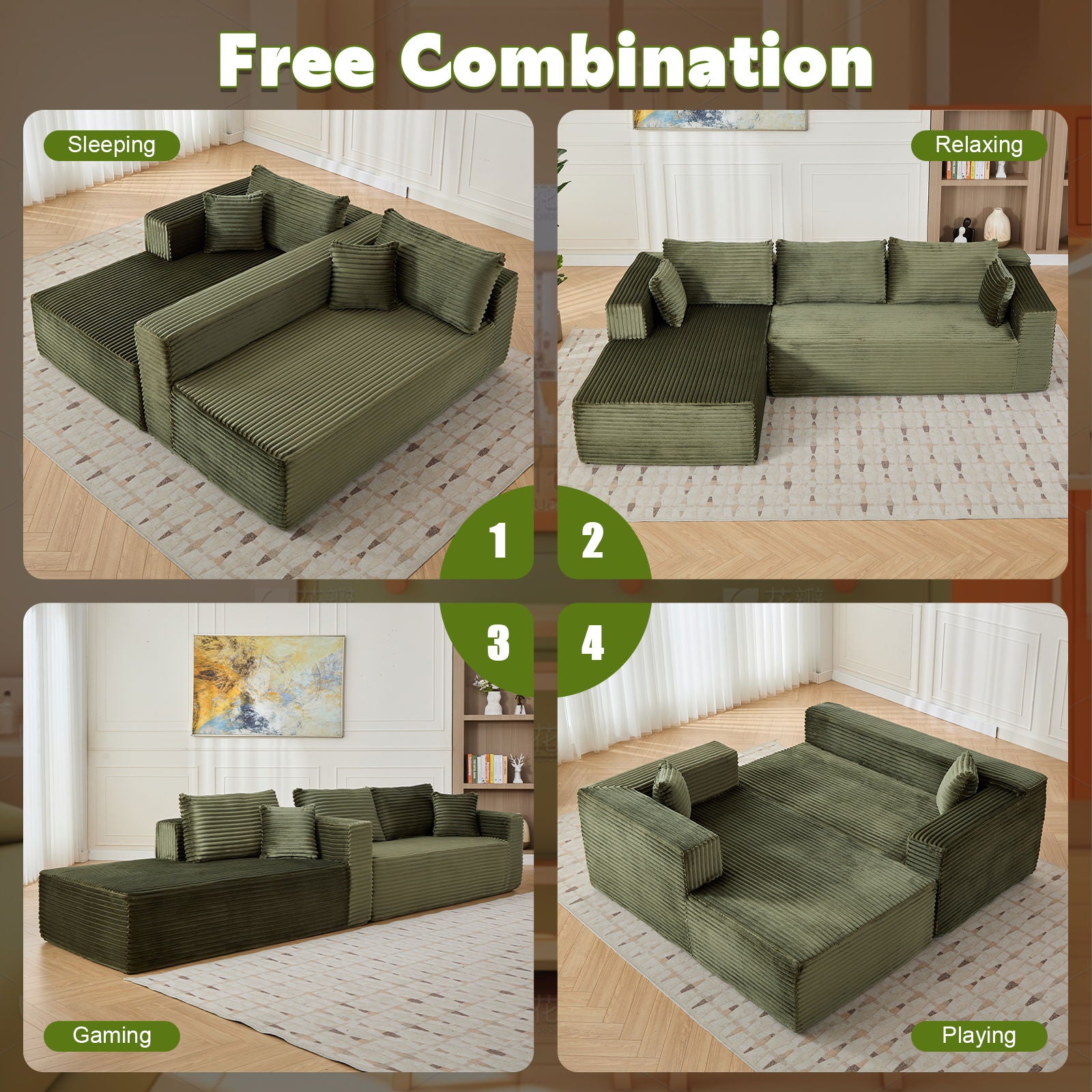 Compression Sectional Couch With Comfy Chaise, Boneless L Shape Sofa With Deep Seat