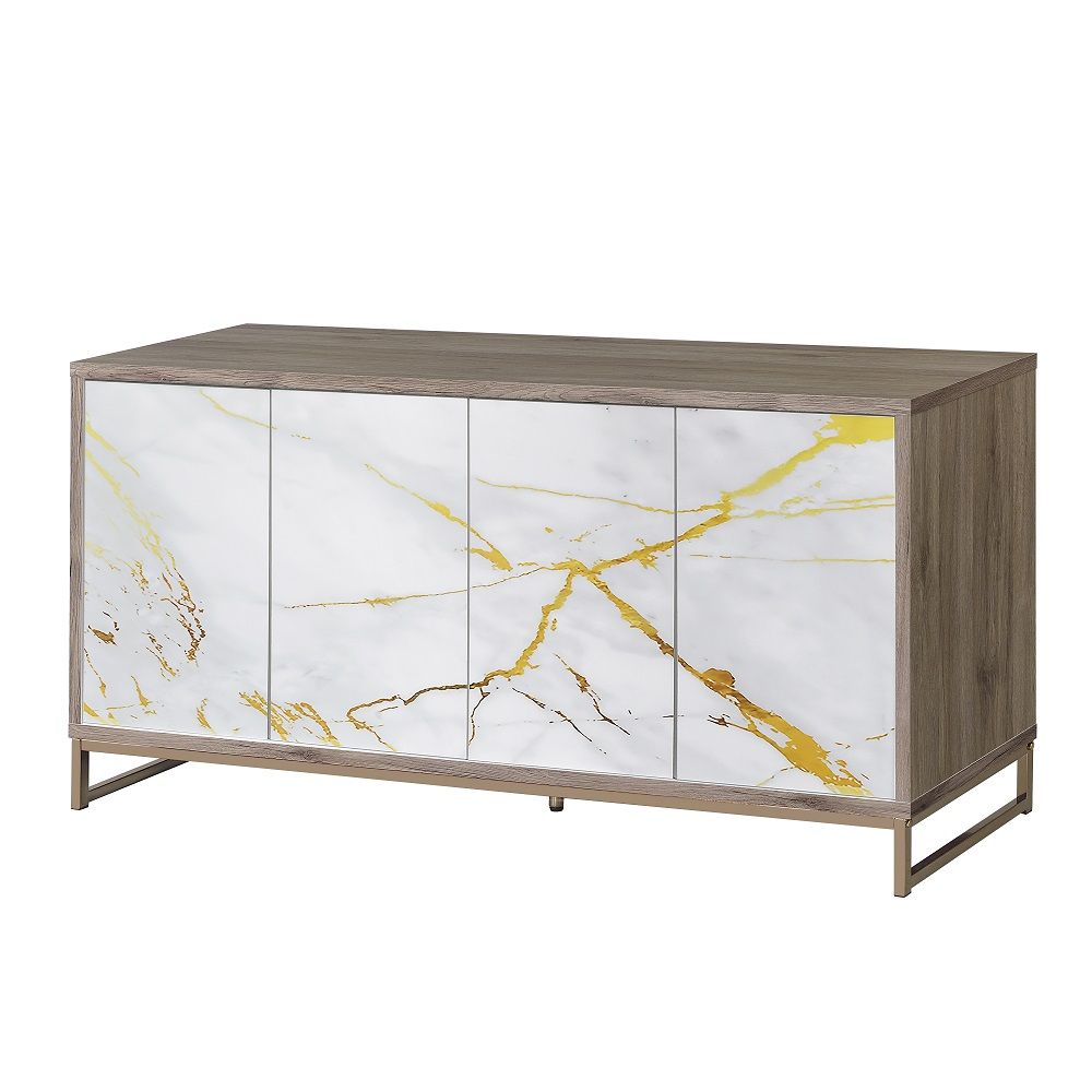 ACME Paavan - Console Cabinet - White Marble Print & Oak Champagne | Meri Furniture