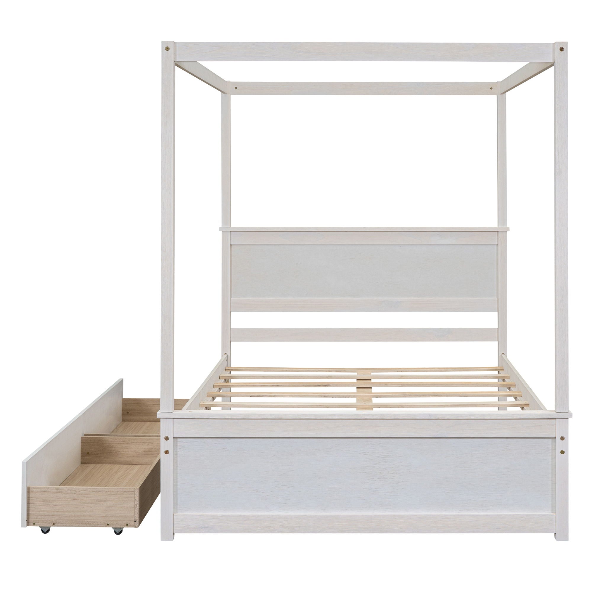 Canopy Platform Bed With Drawers, Support Slats, No Box Spring Needed