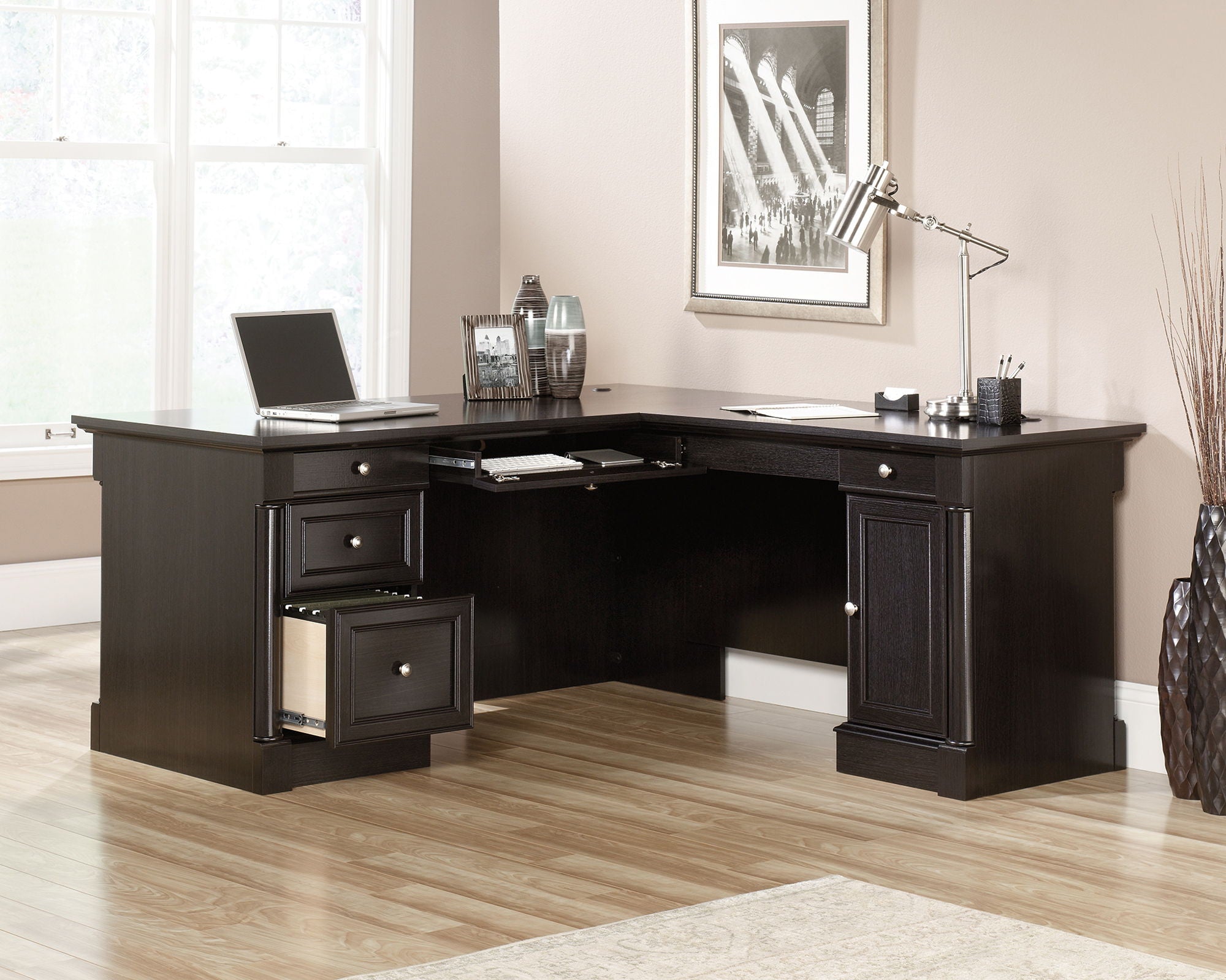 L-Shaped Home Office Desk in Wind Oak