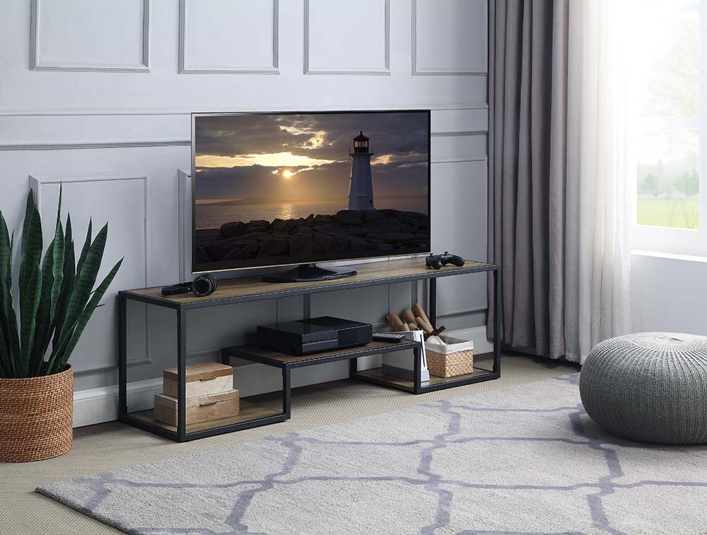 ACME Idella - TV Stand - Rustic Oak & Black Finish | Meri Furniture