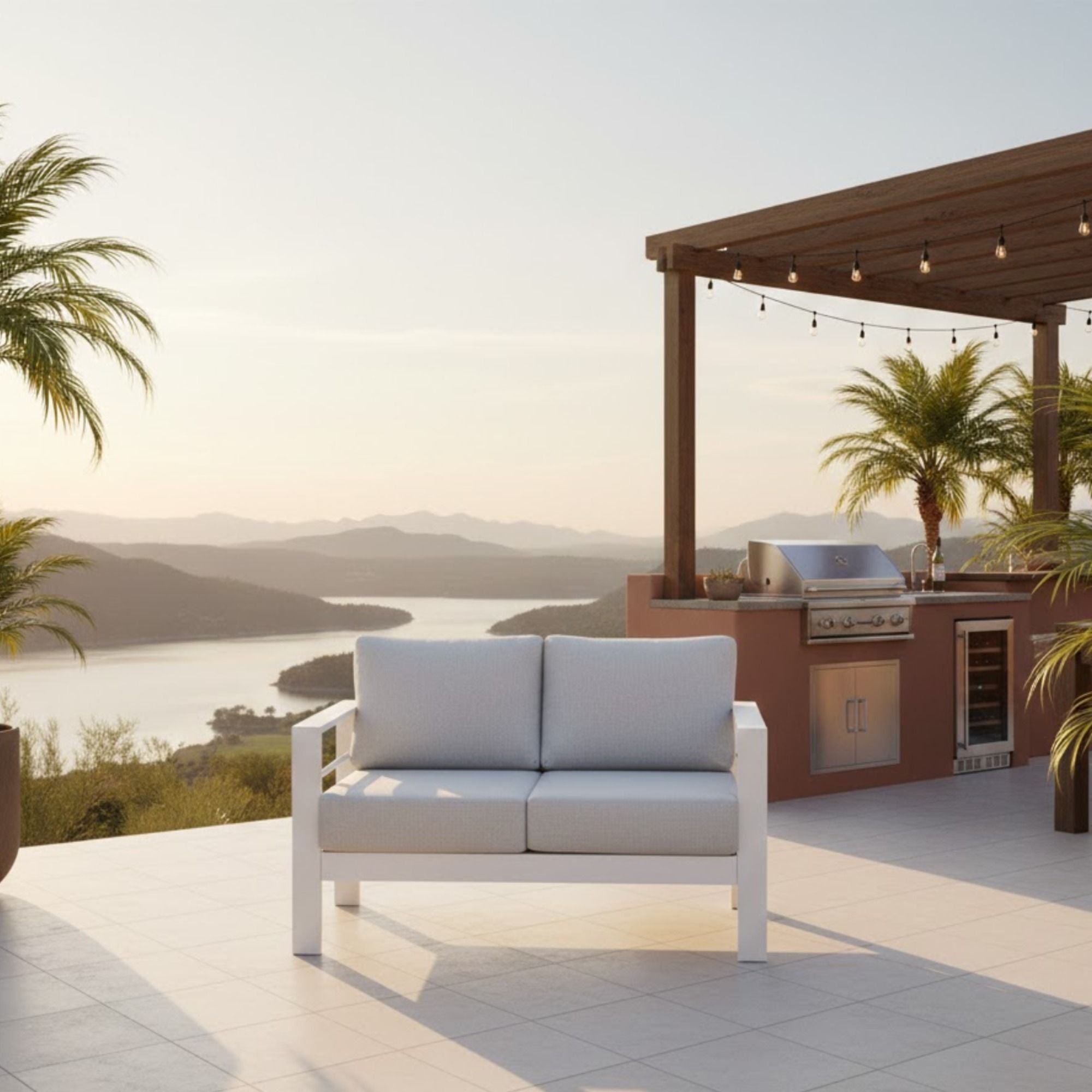 Patio All-Weather Loveseat With Thick Cushions