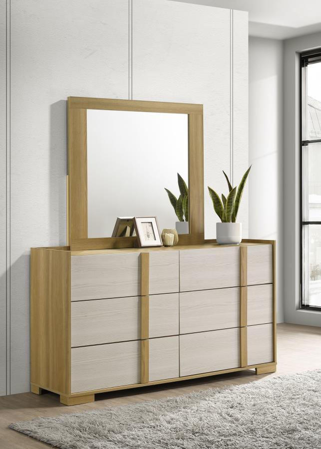 Coaster Fine Furniture Hyland - 6-Drawer Dresser With Mirror - Natural | Meri Furniture