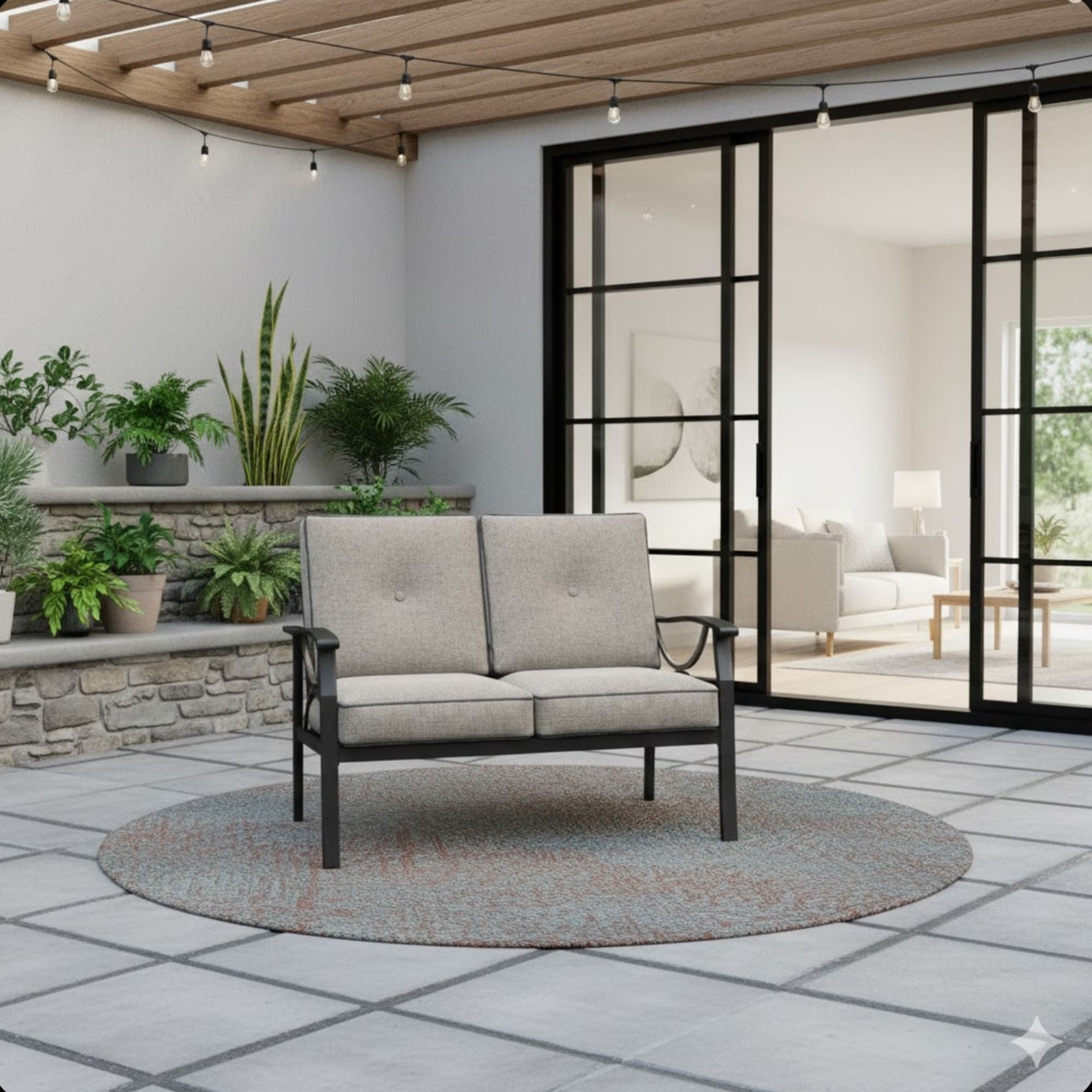 All Weather Loveseat 2 Seats Sofa With Cushions - Light Khaki / Beige