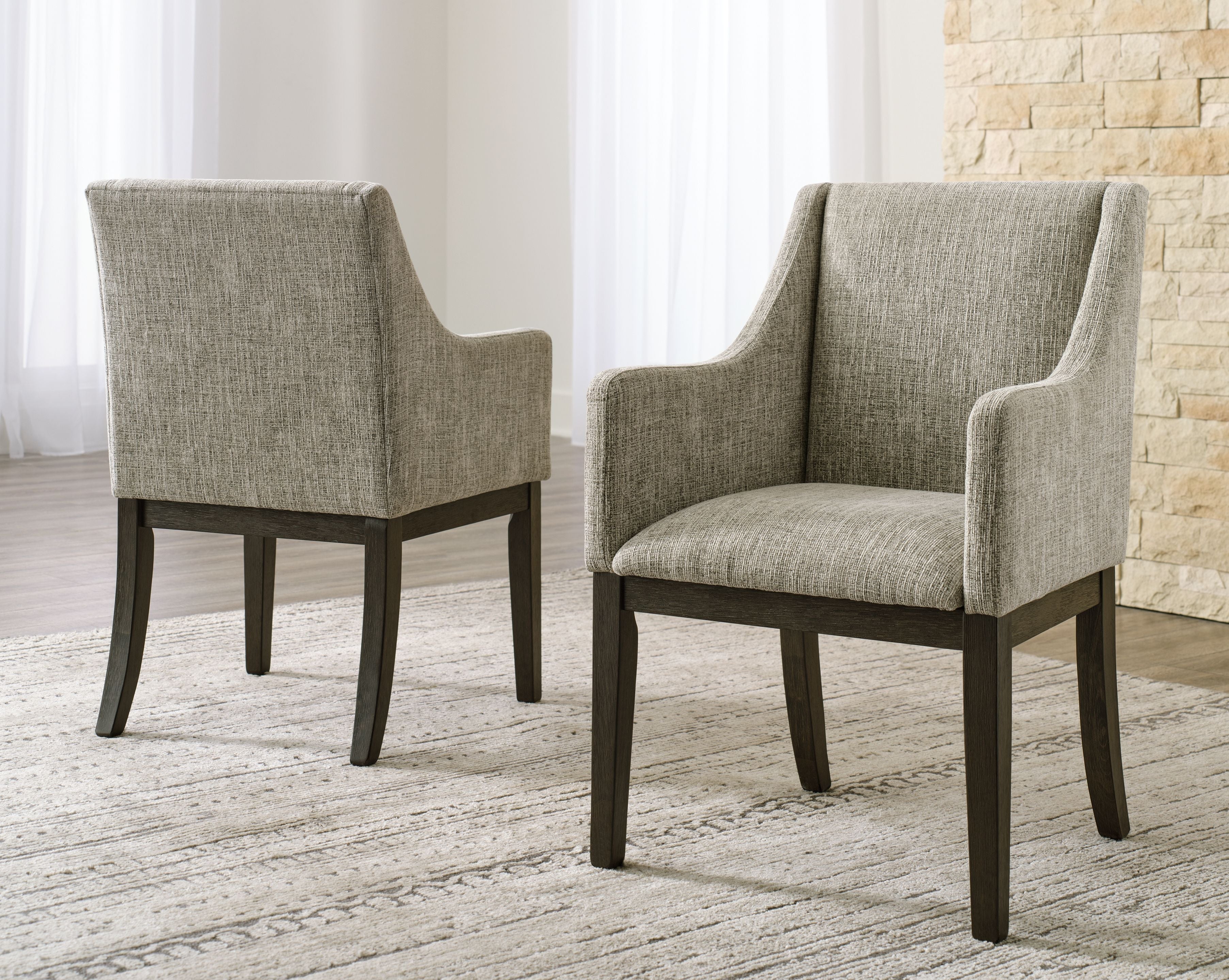 Signature Design by Ashley® Burkhaus - Beige / Dark Brown - Dining Uph Arm Chair (Set of 2) | Meri Furniture