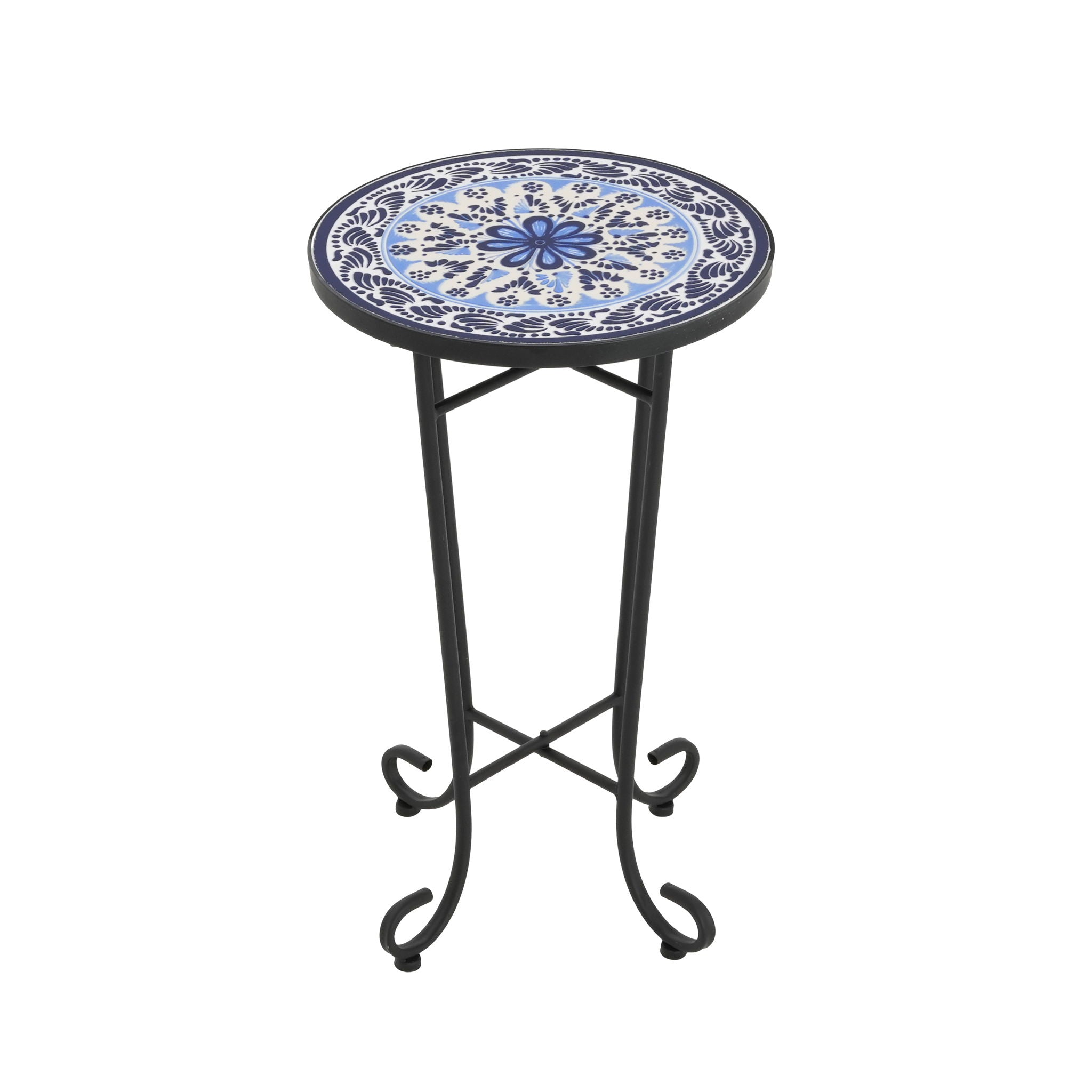 French Country Patio Side Table With Vibrant Tile Top