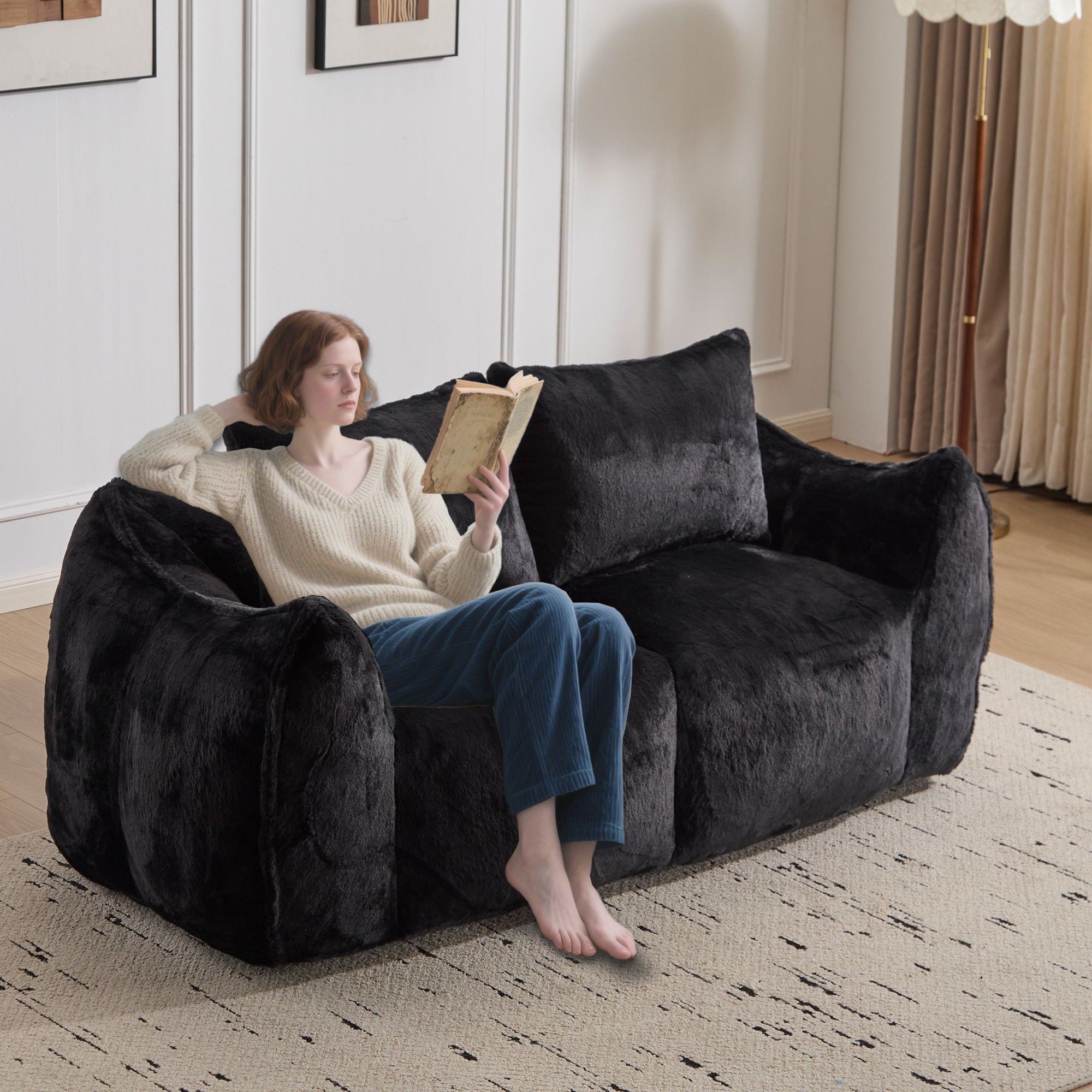 Giant Bean Bag Couch, Ultra Soft Fluffy Loveseat For Living Room