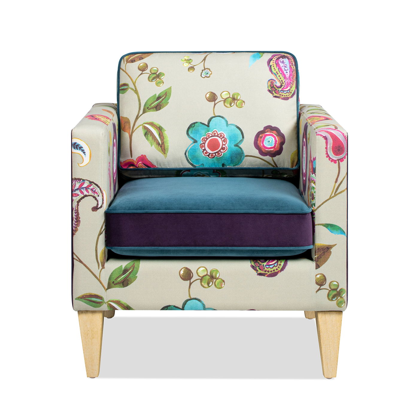 Mamba - Patchwork Accent Chair - Teal Blue Purple / Multicolored Floral
