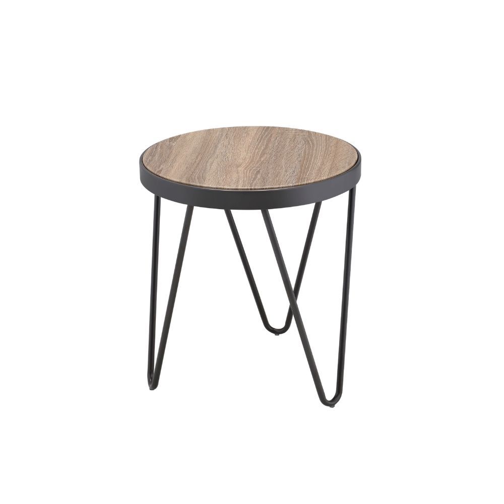 The Bage occasional collection express your hipness with stylish industrial inspired design, its top is the perfect match for your living room space. Its banded edge gives it a solid look setting on the 3 "V" dark metal legs.