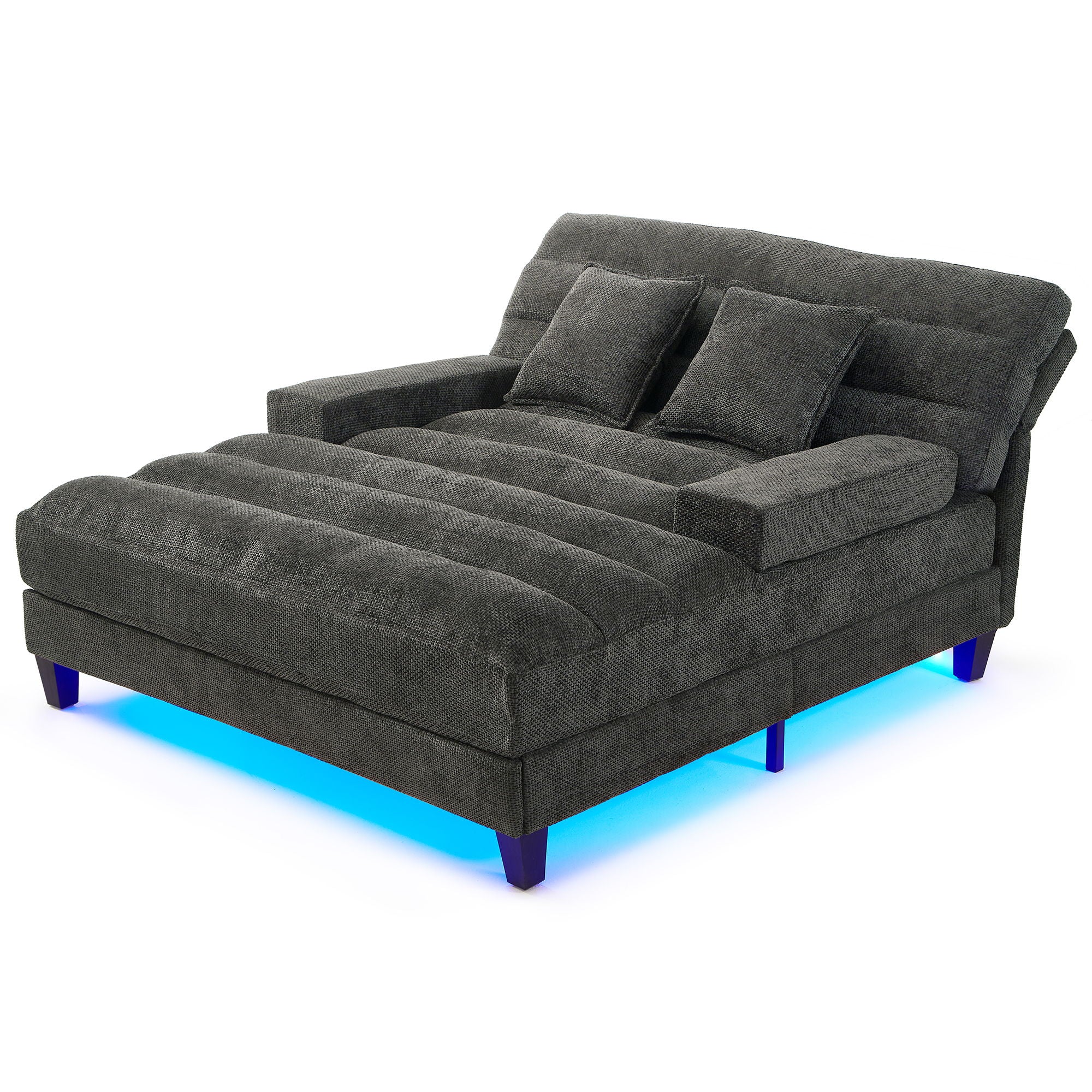 Chaise Bed Lounge Sofa Chair With Adjustable Backrest And LED Light Strip - Gray