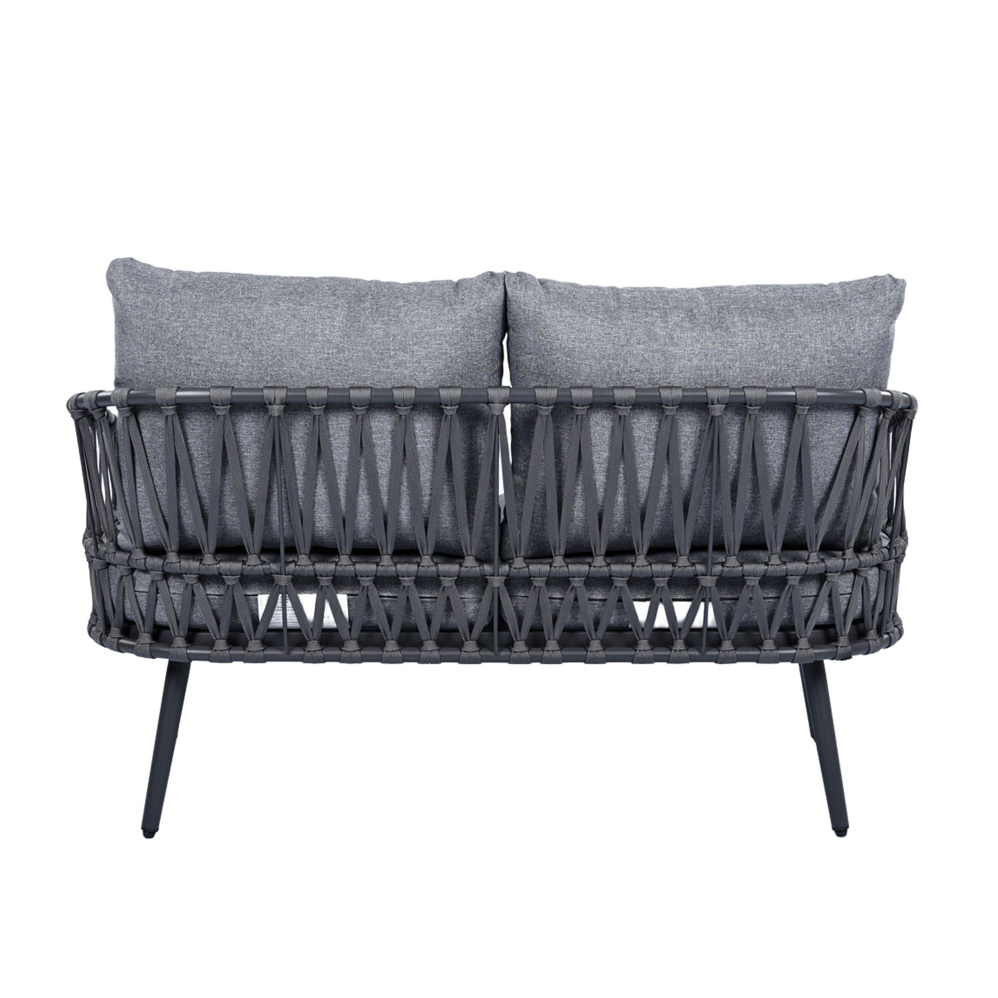 4 Piece Outdoor Patio Furniture Set, Metal Chairs With Woven Rope U Shaped Backrest