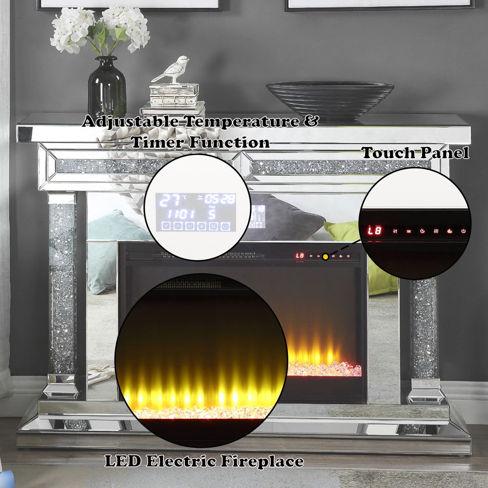 Noralie - 36"H Fireplace With Bluetooth - Mirrored & Faux Diamonds