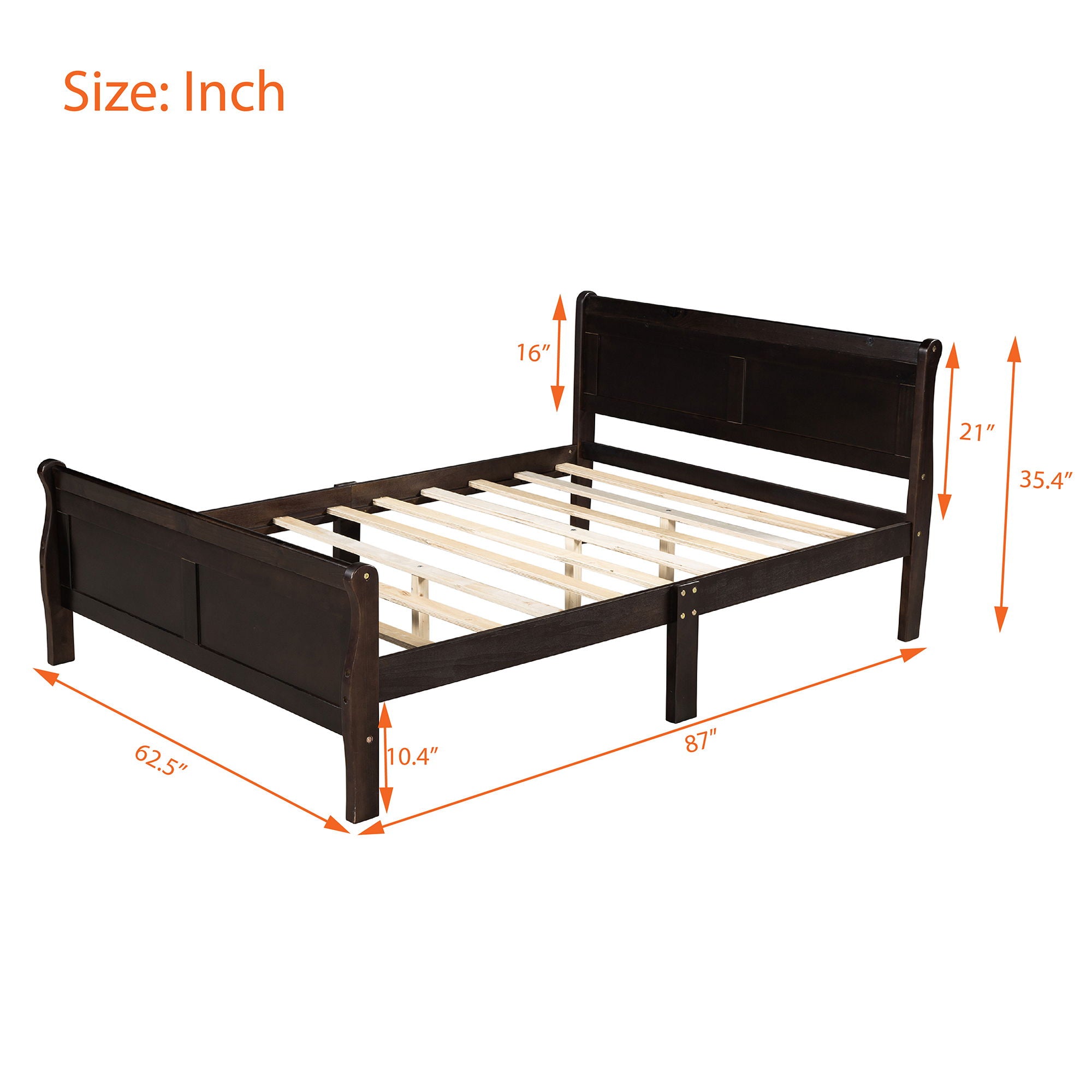 Platform Bed Frame Mattress Foundation Sleigh Bed With Headboard / Footboard / Wood Slat Suppor