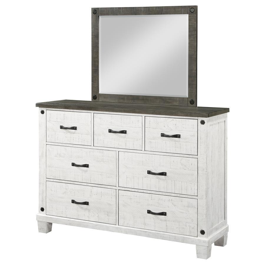 Coaster Fine Furniture Lilith - 7-Drawer Dresser With Mirror - Distressed White | Meri Furniture