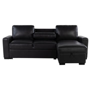 Montero - Sofa With Pull Out Bed, Drop Down Table, USB And Cup Holders, Storage Chaise - Charcoal Black