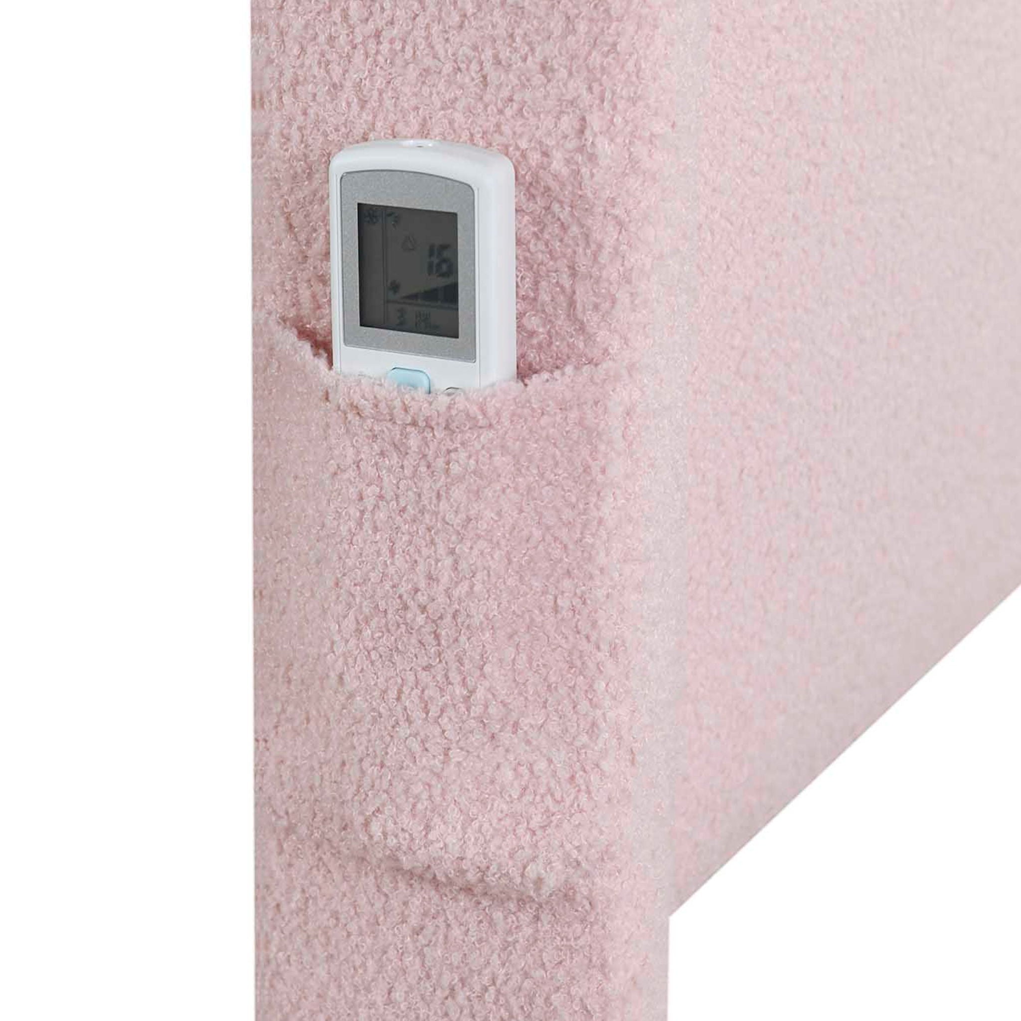 Twin Size Upholstered Bed Frame With Trundle Bed, Teddy Fabric, USB Functionality, And A Pocket Design On The Side Of The Headboard For Storing Small Items - Baby Pink