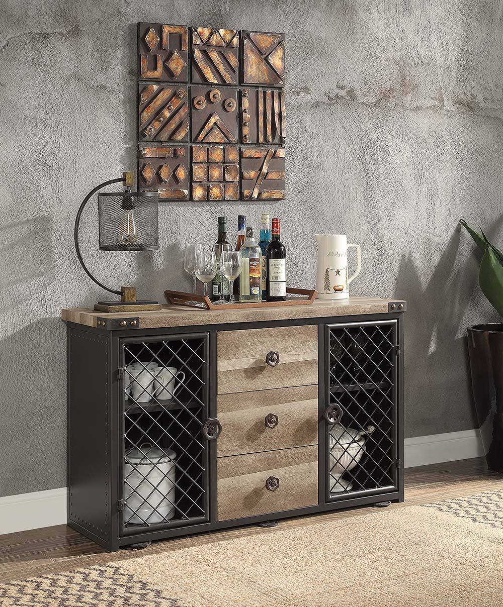 ACME Edina - Server - Oak & Sandy Black Finish | Meri Furniture