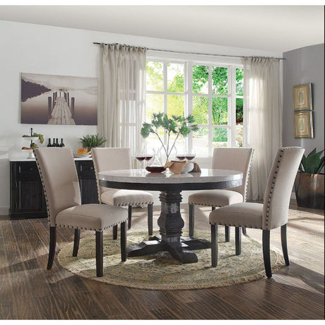 ACME Nolan - Dining Table - White Marble & Salvage Dark Oak - 30" | Meri Furniture