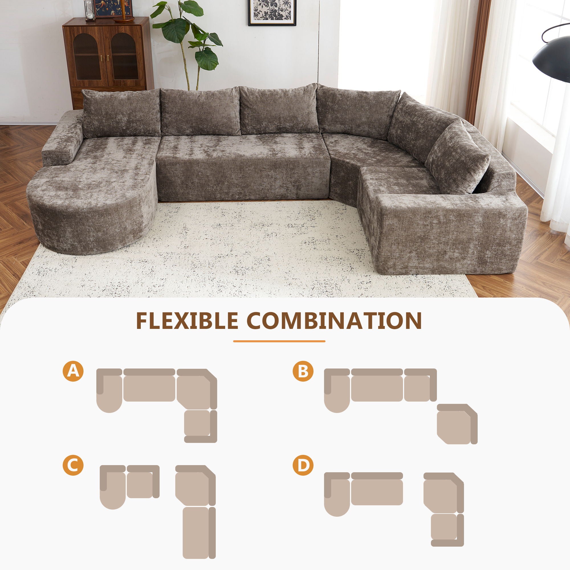 U-Shaped Oversized Modular Cloud Sectional Sofa With Deep Seat For Living Room